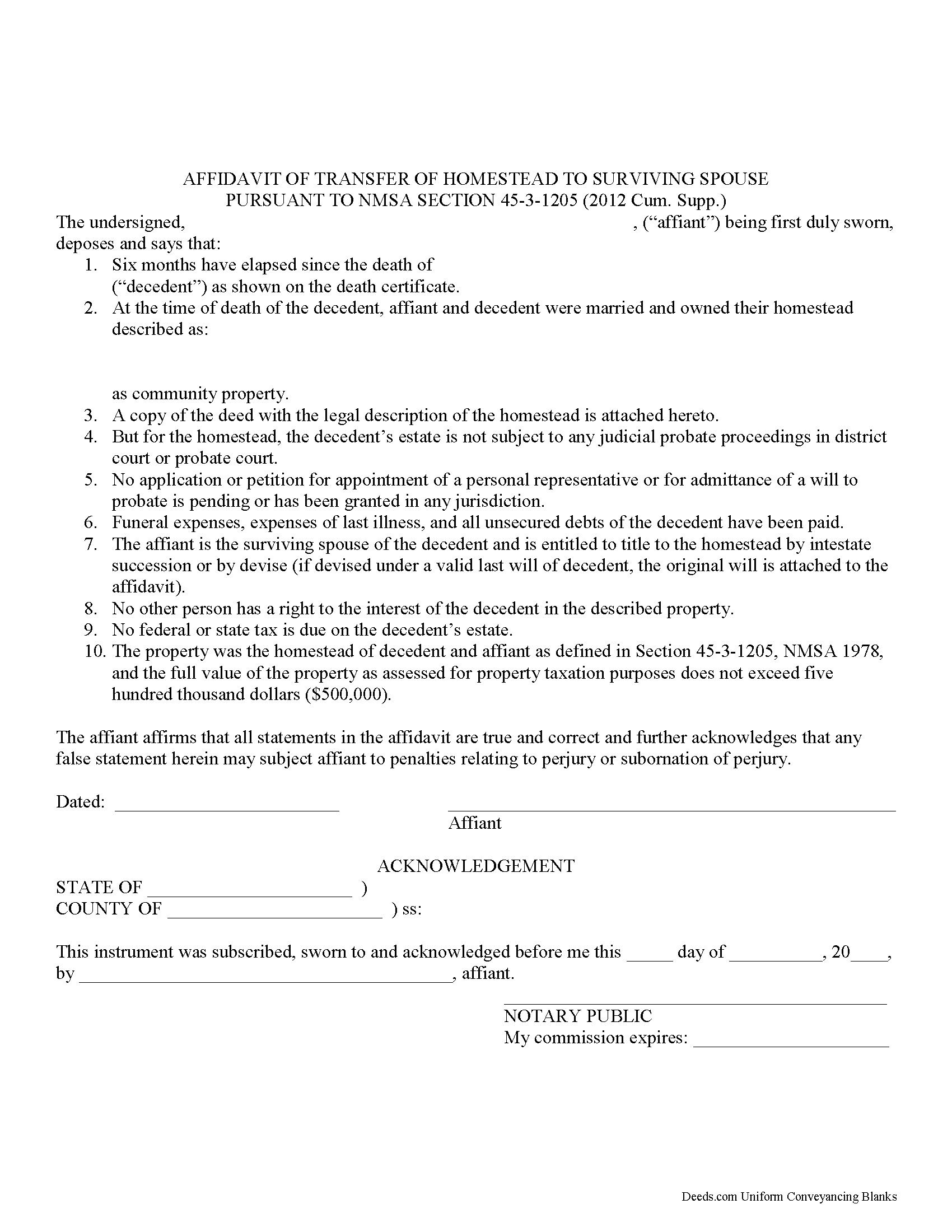 Hidalgo County Transfer of Homestead Affidavit Form