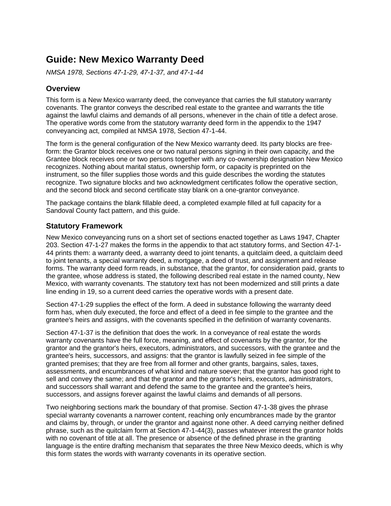 Mckinley County Warranty Deed Guide