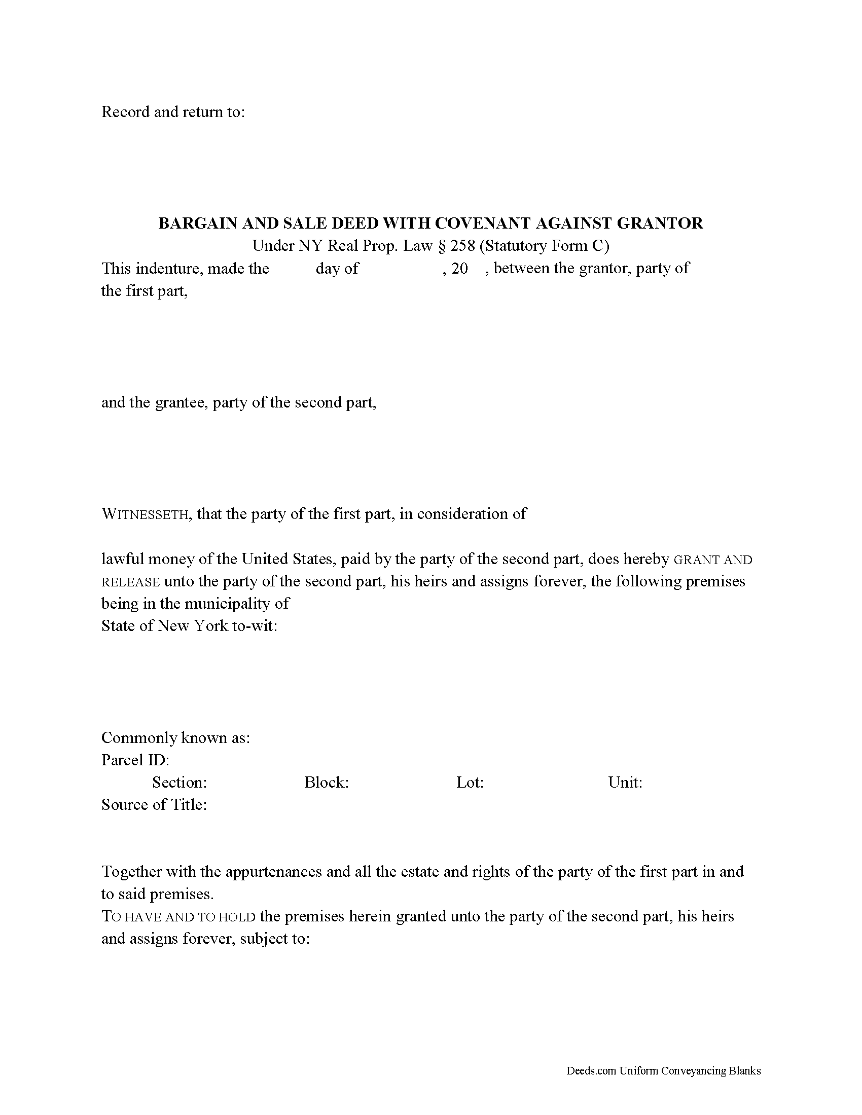 Franklin County Bargain and Sale Deed with Covenants Form