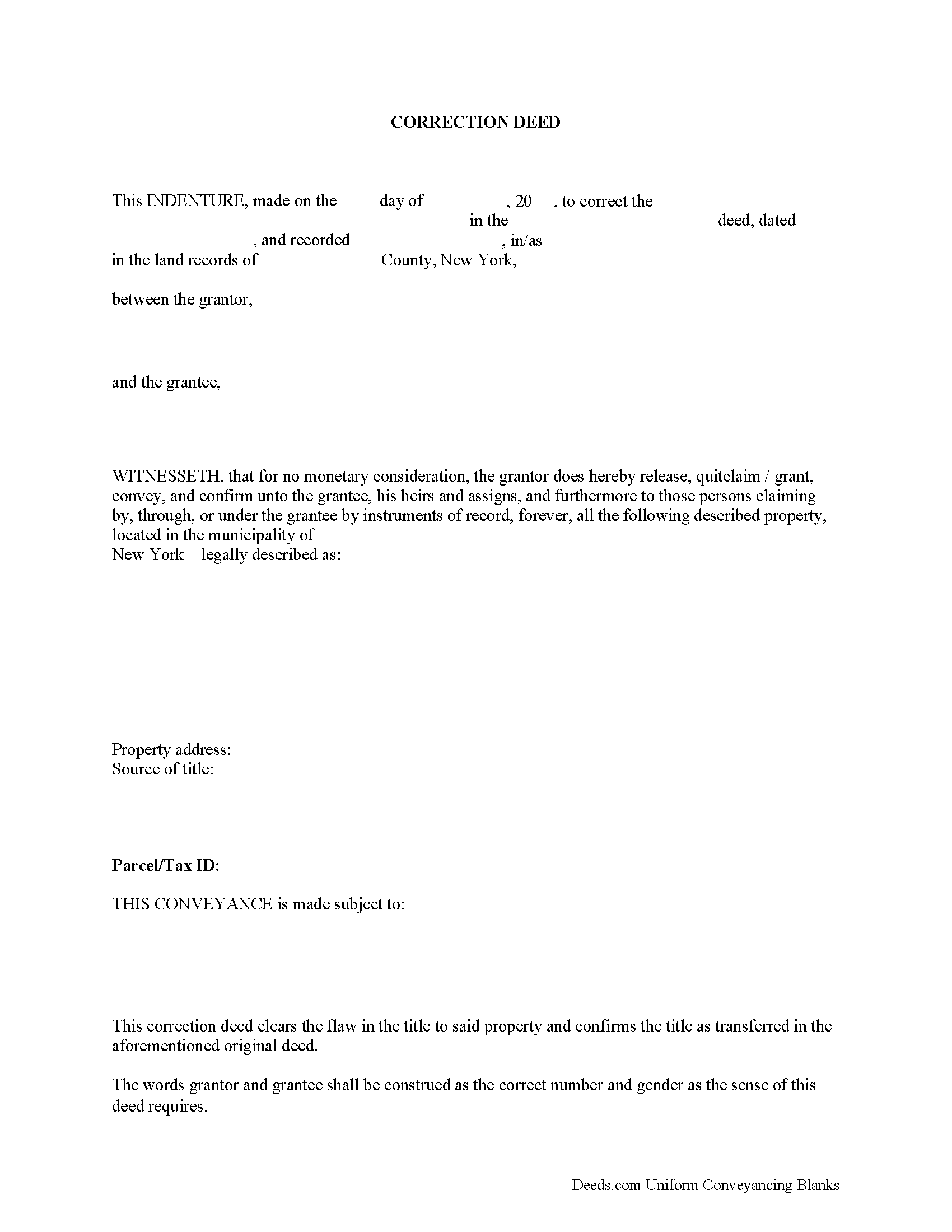 Washington County Correction Deed Form