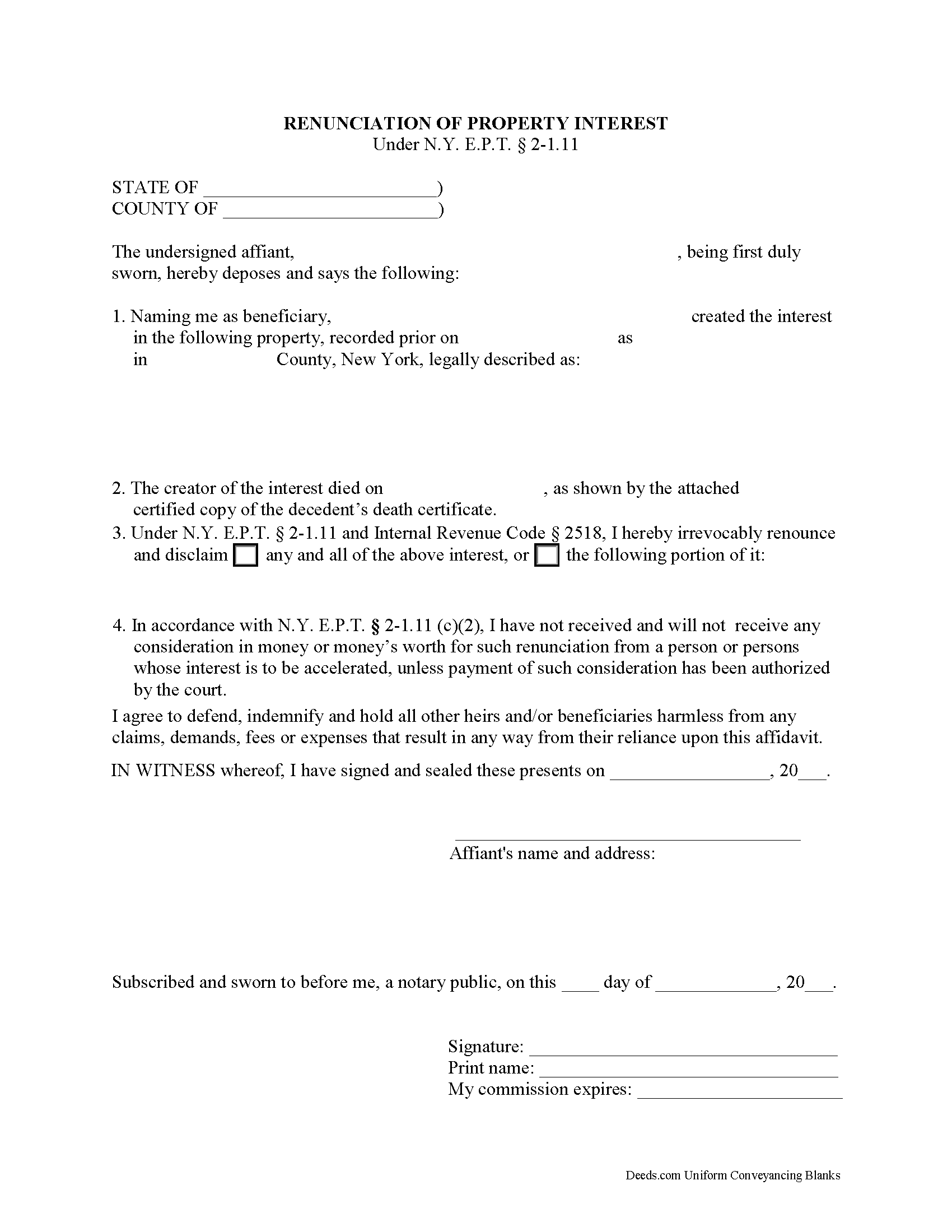 Washington County Disclaimer of Interest Form