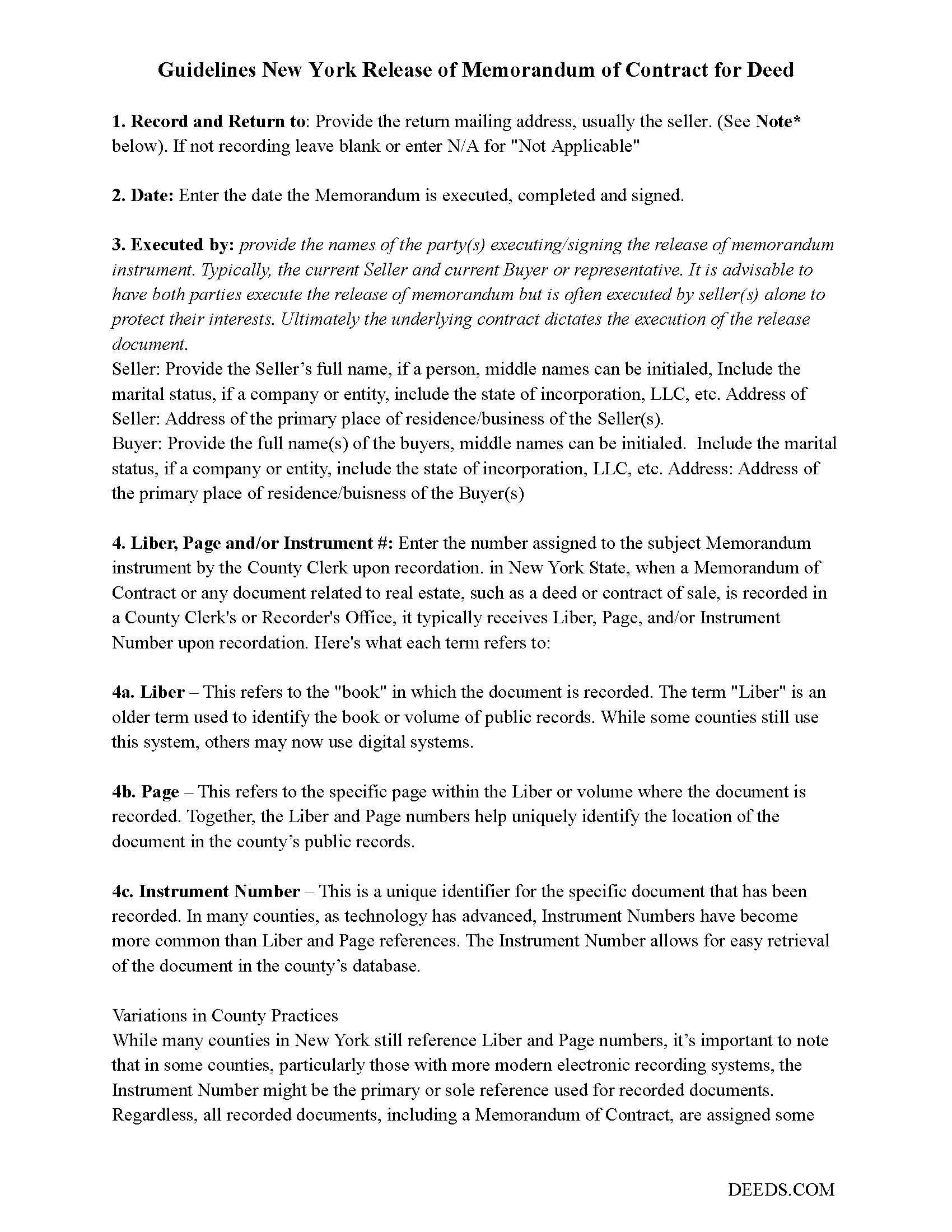 Washington County Full Release of Memorandum of Contract for Deed Guide