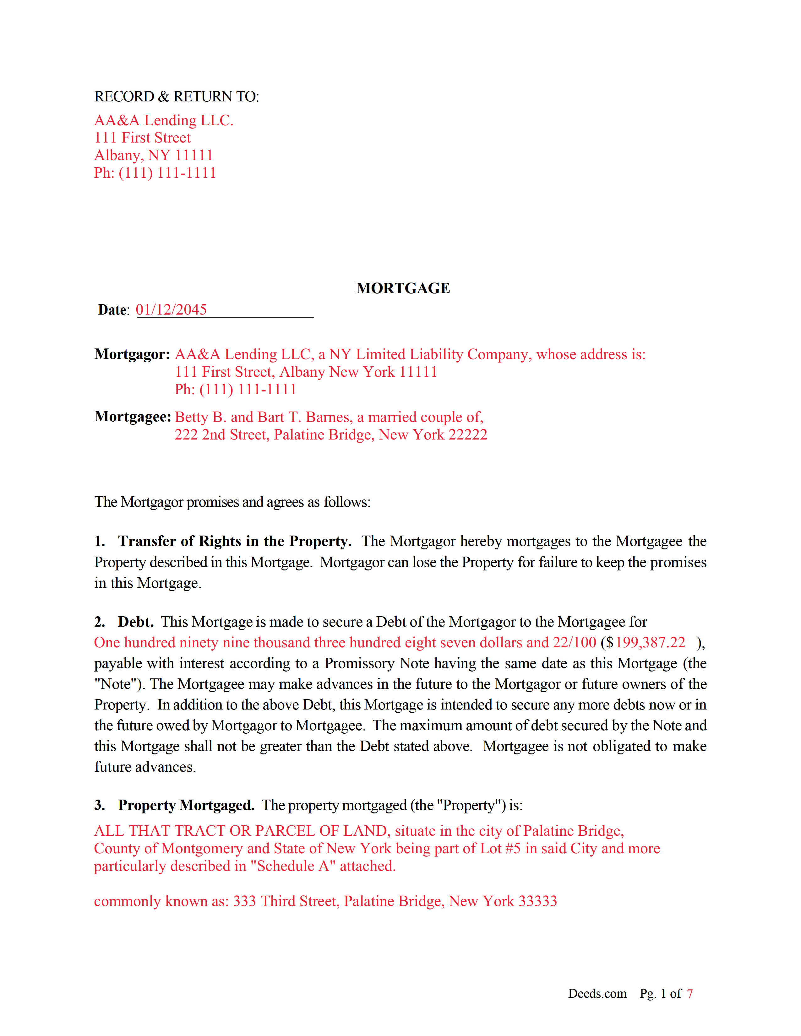 Completed Example of the Mortgage Document