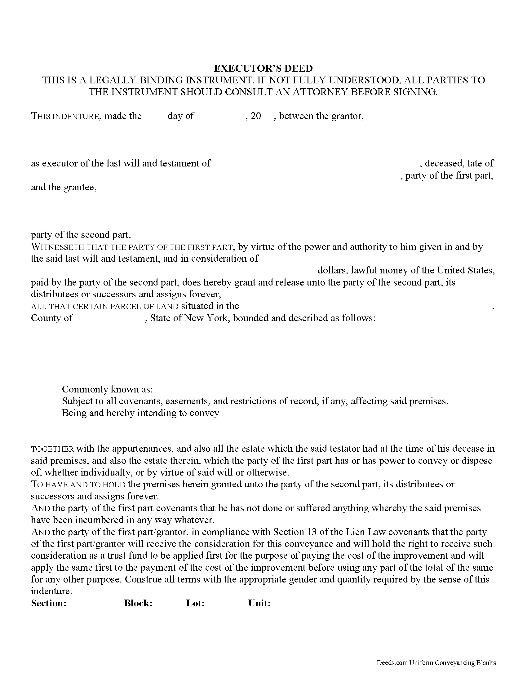 New York Executor Deed Image