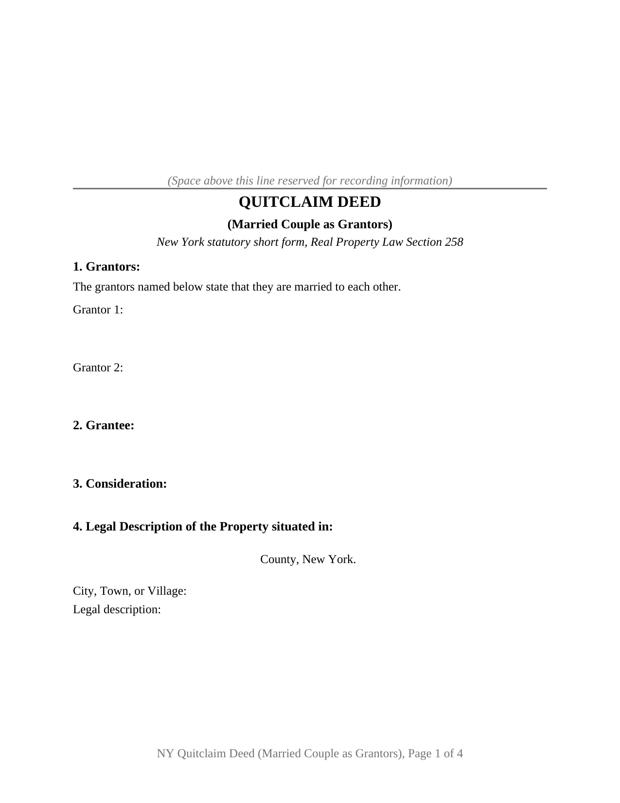 New York Quitclaim Deed (Married Couple as Grantors)