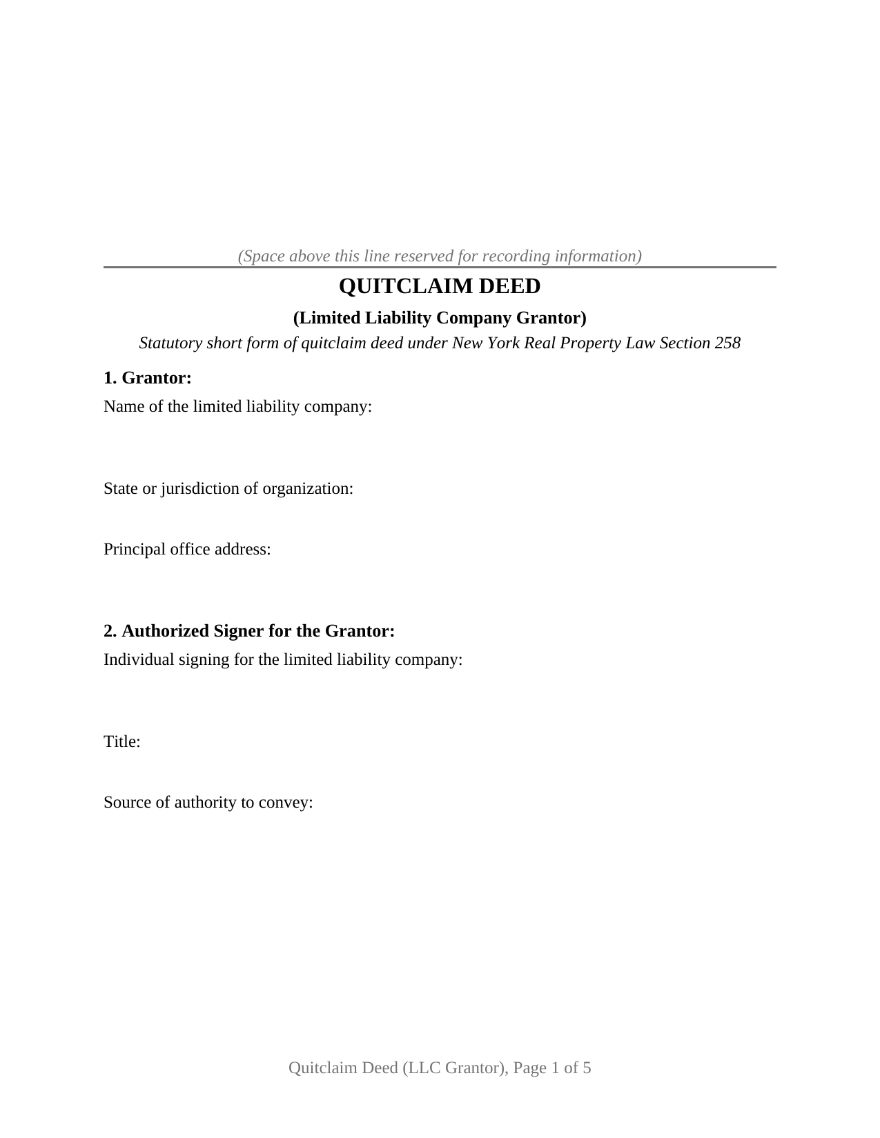 New York Quitclaim Deed (LLC Grantor)