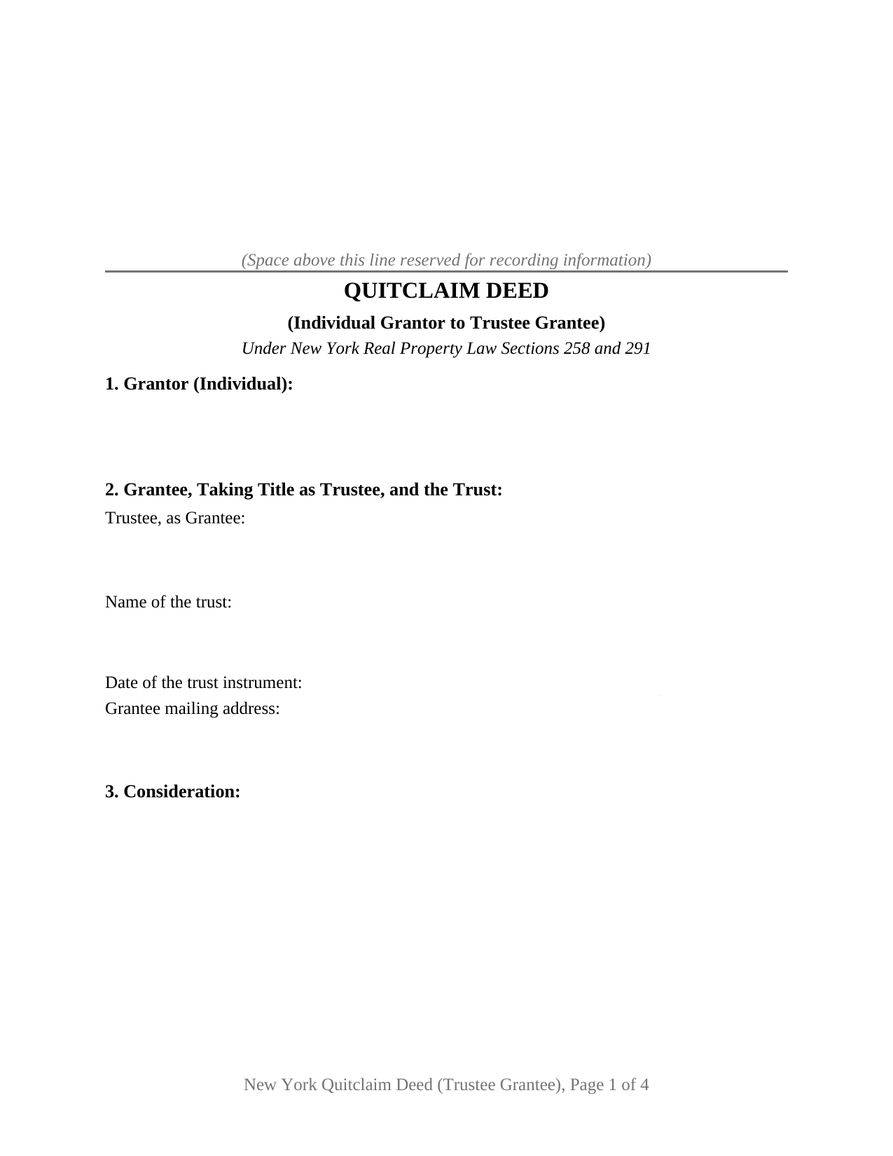 New York Quitclaim Deed (Trustee Grantee)