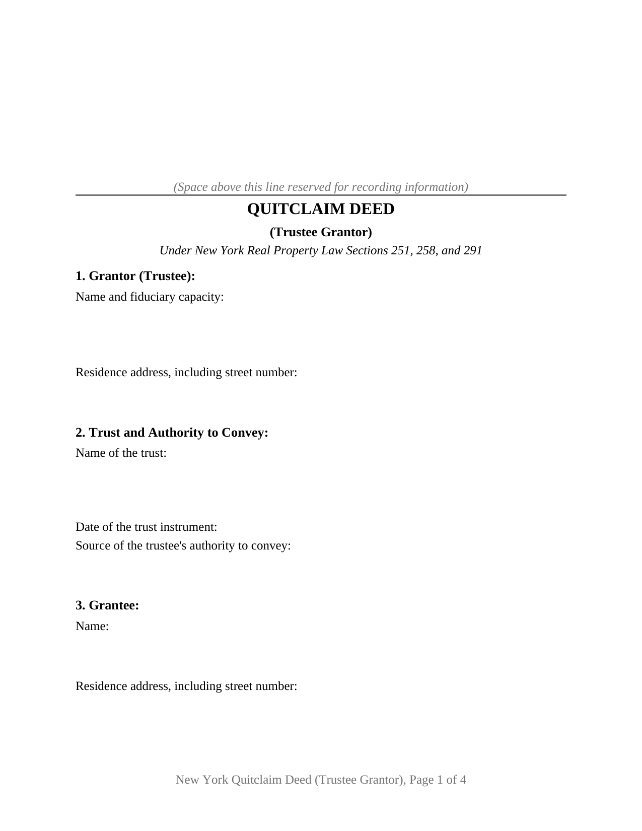 New York Quitclaim Deed (Trustee Grantor)