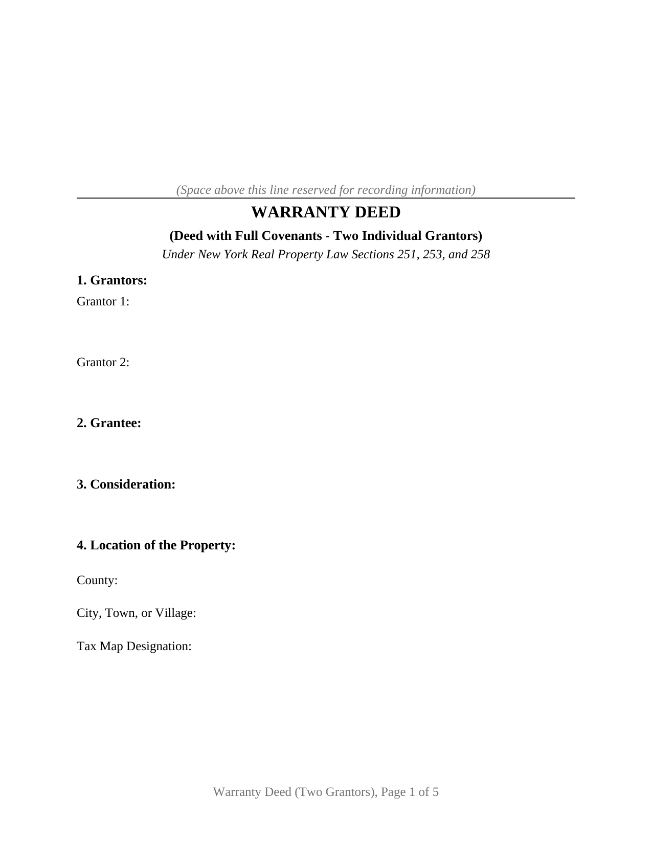 New York Warranty Deed (Two Grantors)