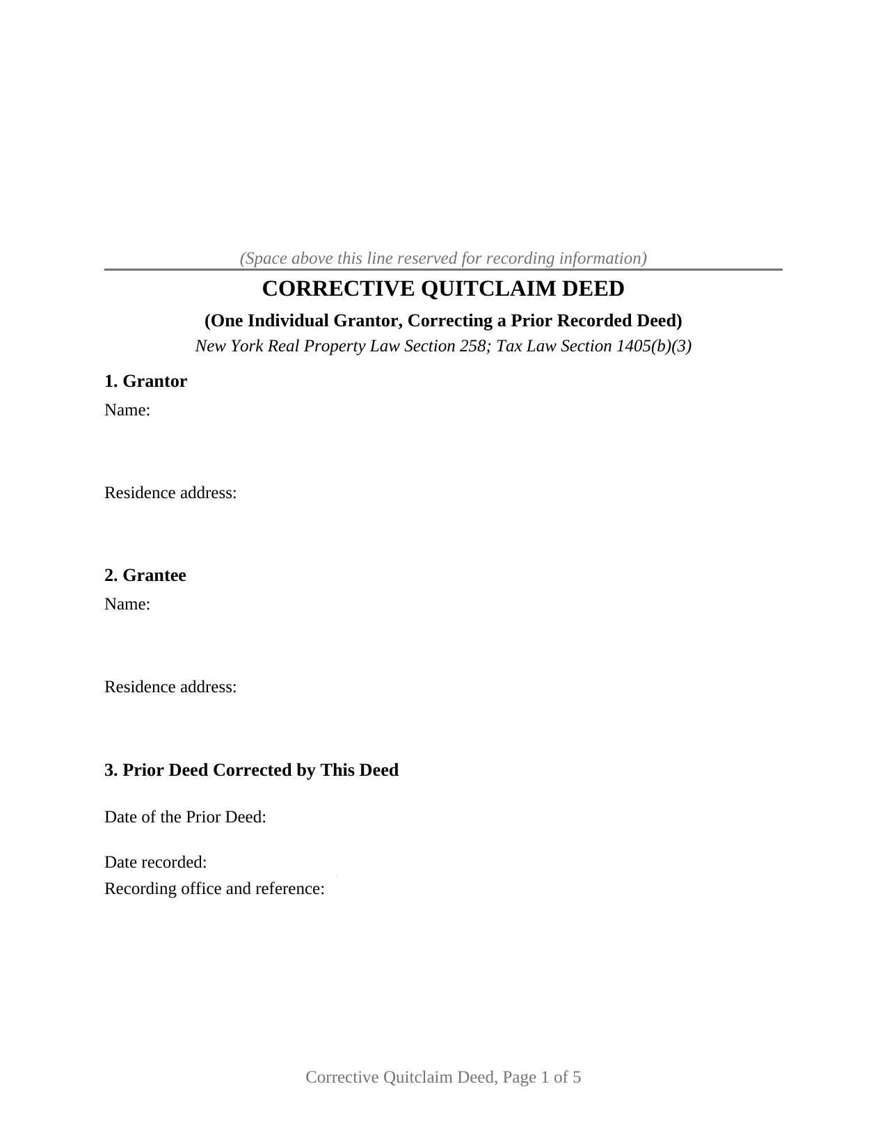 Schoharie County Quitclaim Deed (Corrective) Form