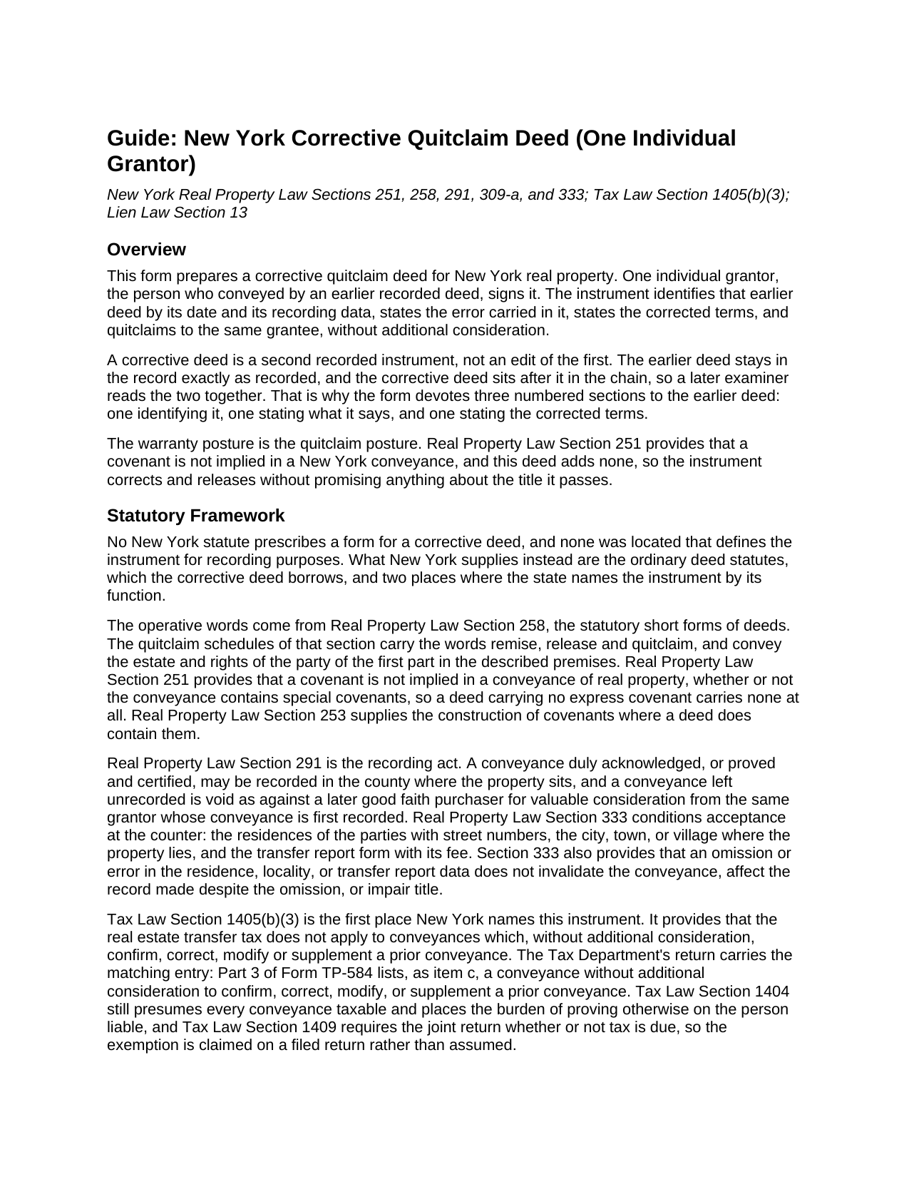 Schoharie County Quitclaim Deed (Corrective) Guide