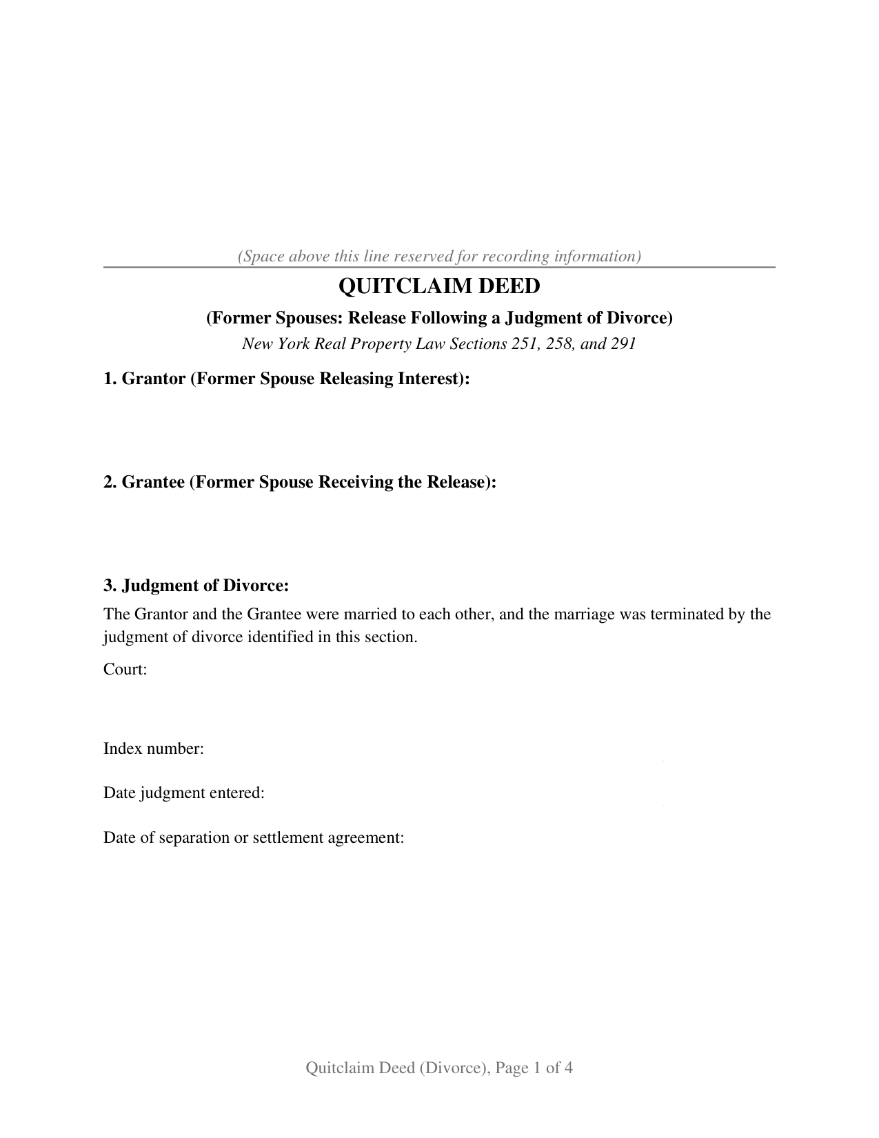 Montgomery County Quitclaim Deed (Divorce) Form
