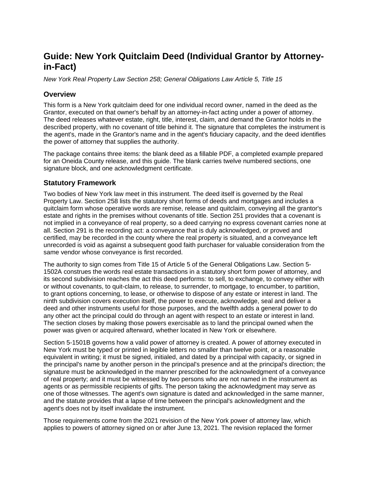 Jefferson County Quitclaim Deed (Individual Grantor by Attorney-in-Fact) Guide