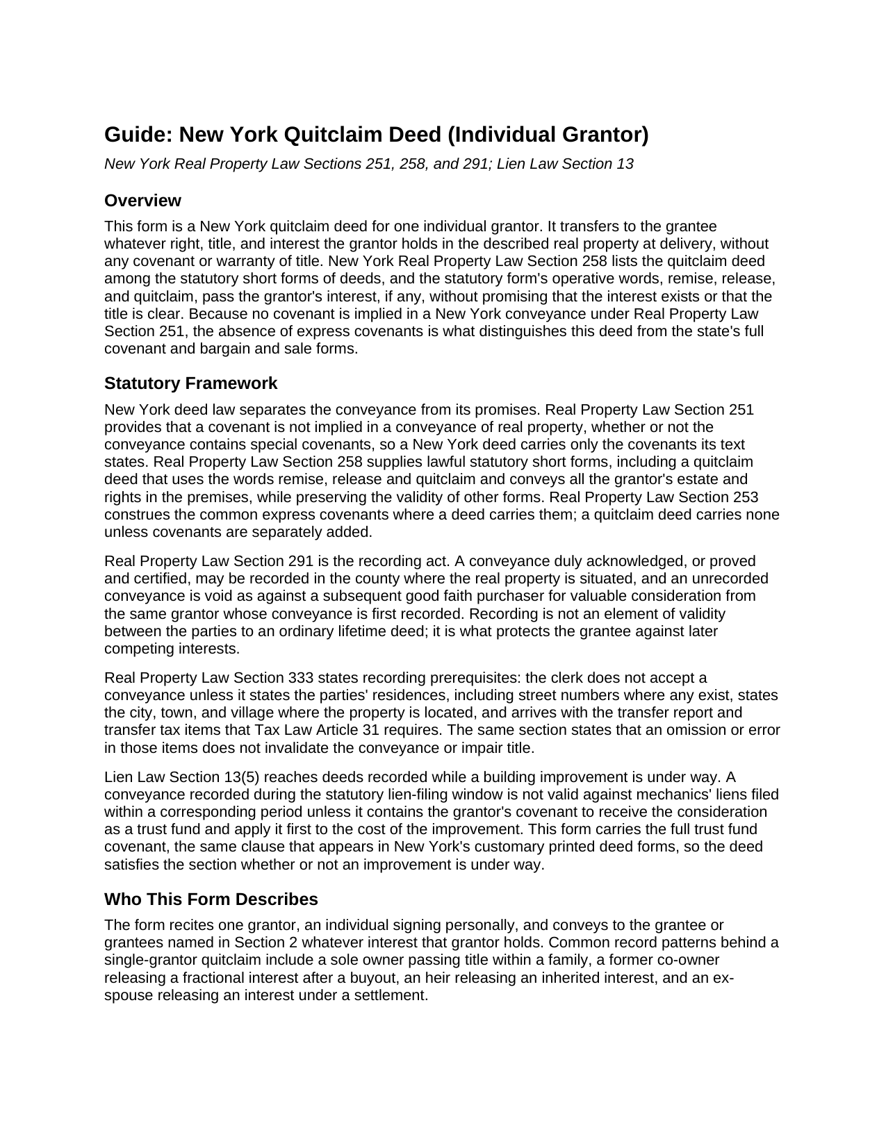 Montgomery County Quitclaim Deed (Individual Grantor) Guide