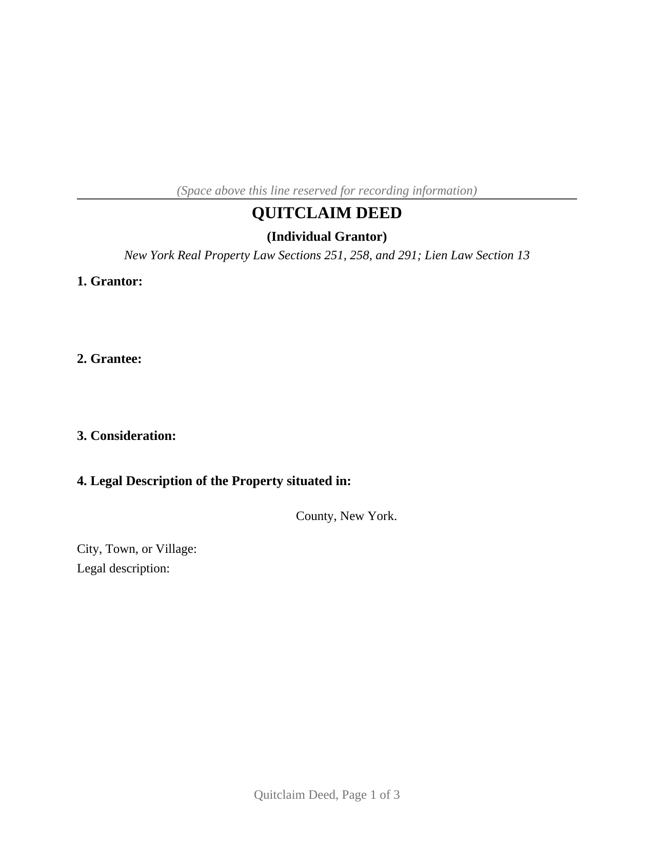 Montgomery County Quitclaim Deed (Individual Grantor) Form