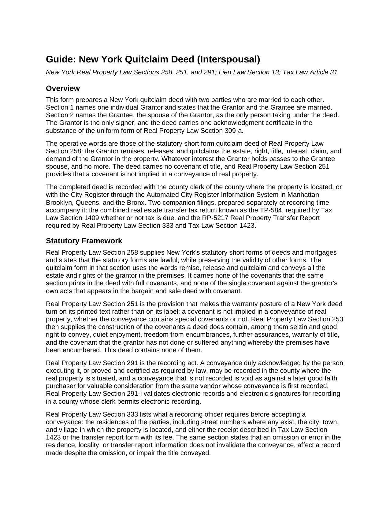 Rockland County Quitclaim Deed (Interspousal) Guide