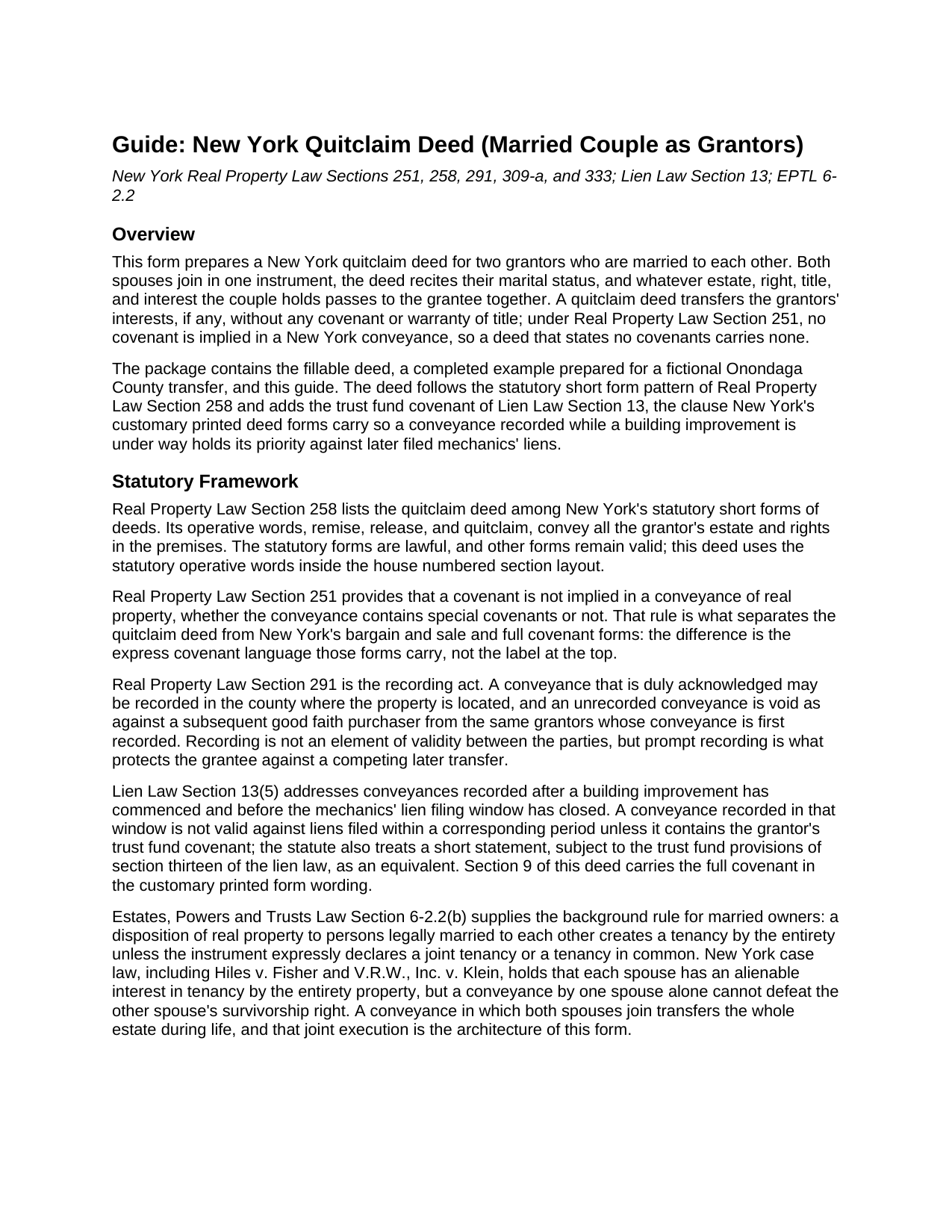 Ontario County Quitclaim Deed (Married Couple as Grantors) Guide