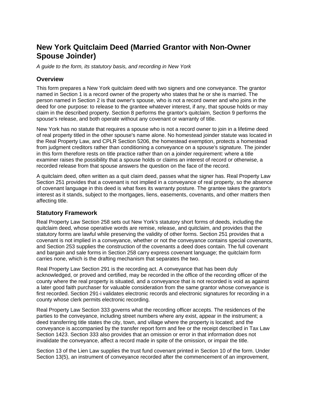 Erie County Quitclaim Deed (Married Grantor with Non-Owner Spouse Joinder) Guide