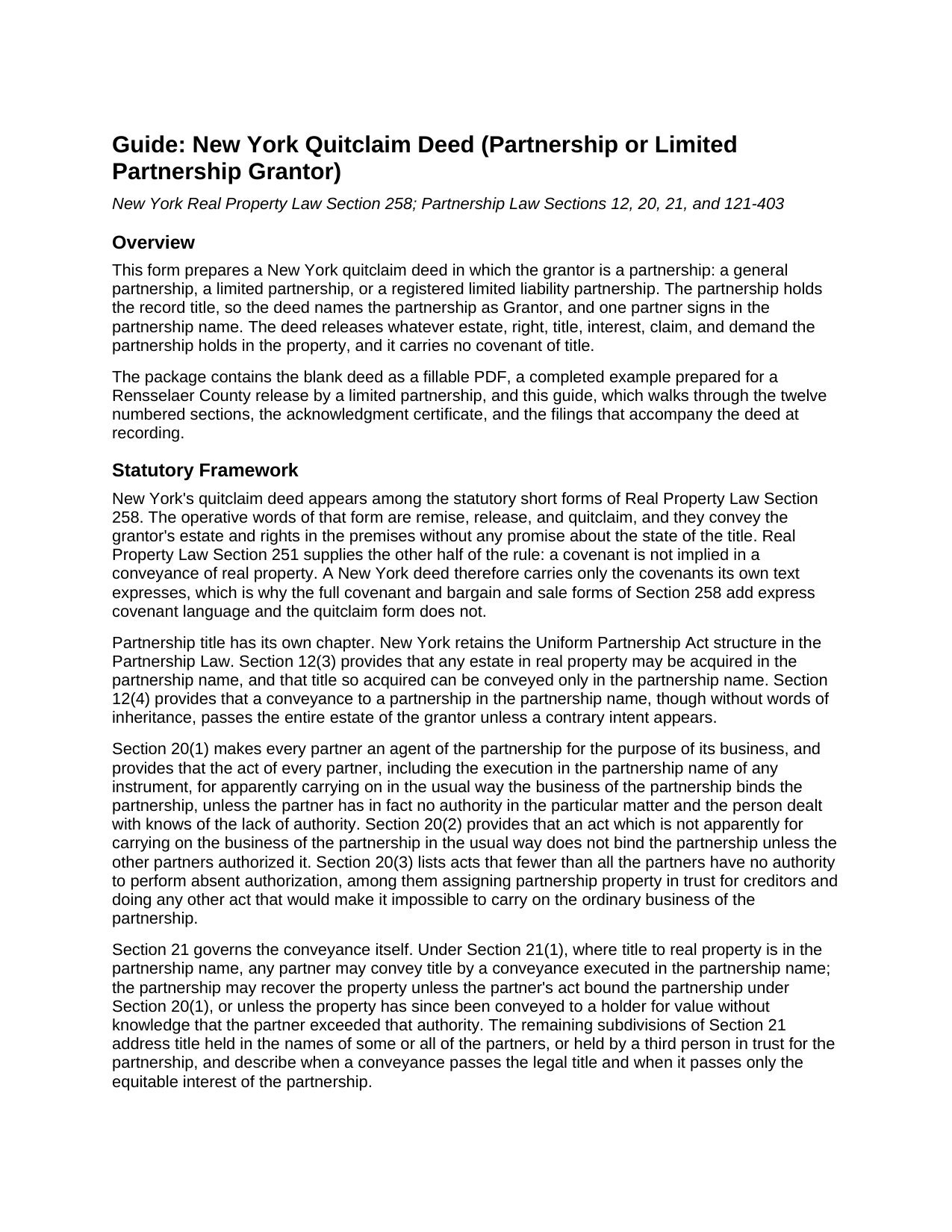 Wayne County Quitclaim Deed (Partnership or Limited Partnership Grantor) Guide