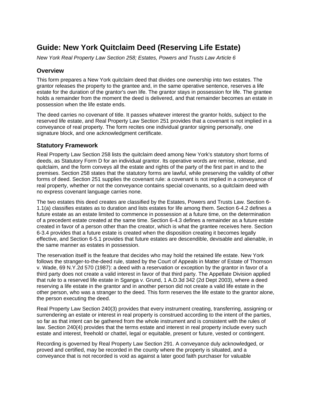 Montgomery County Quitclaim Deed (Reserving Life Estate) Guide