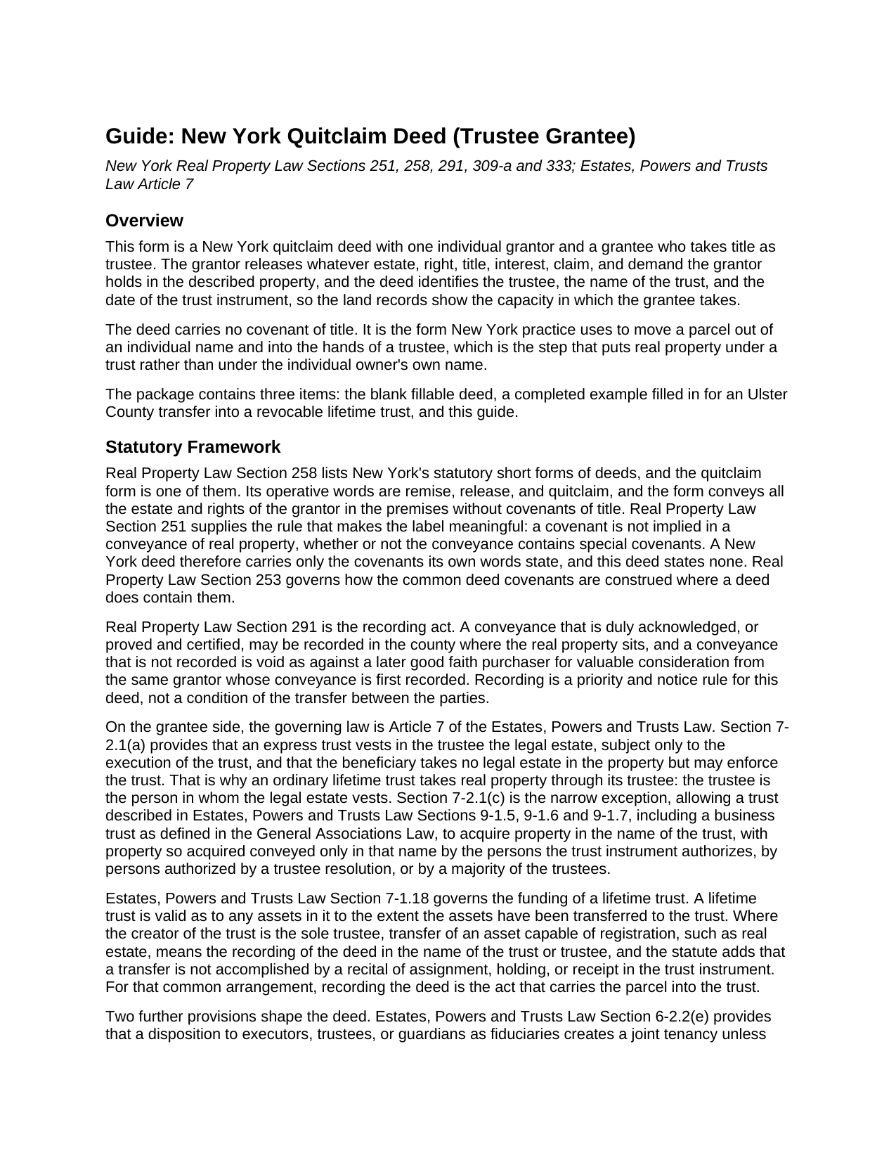 Washington County Quitclaim Deed (Trustee Grantee) Guide