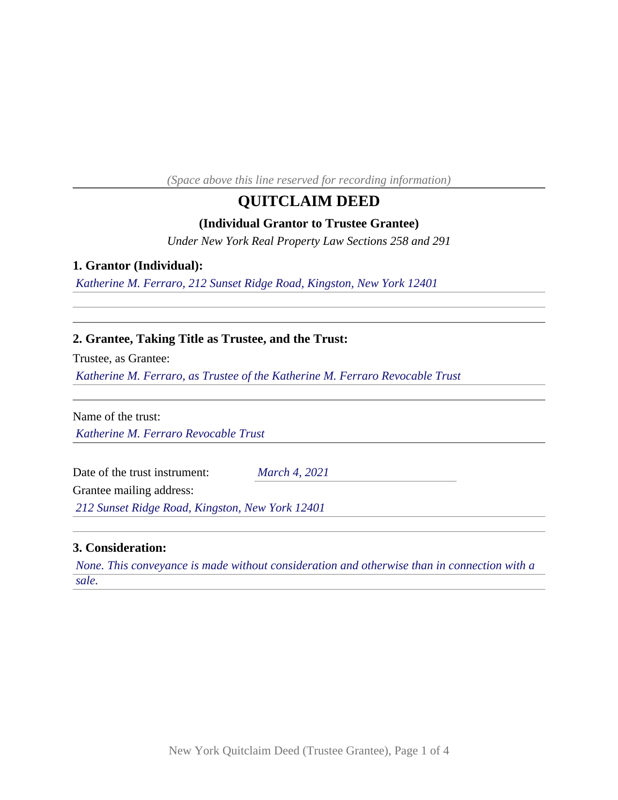 Washington County Completed Example of the Quitclaim Deed (Trustee Grantee) Document