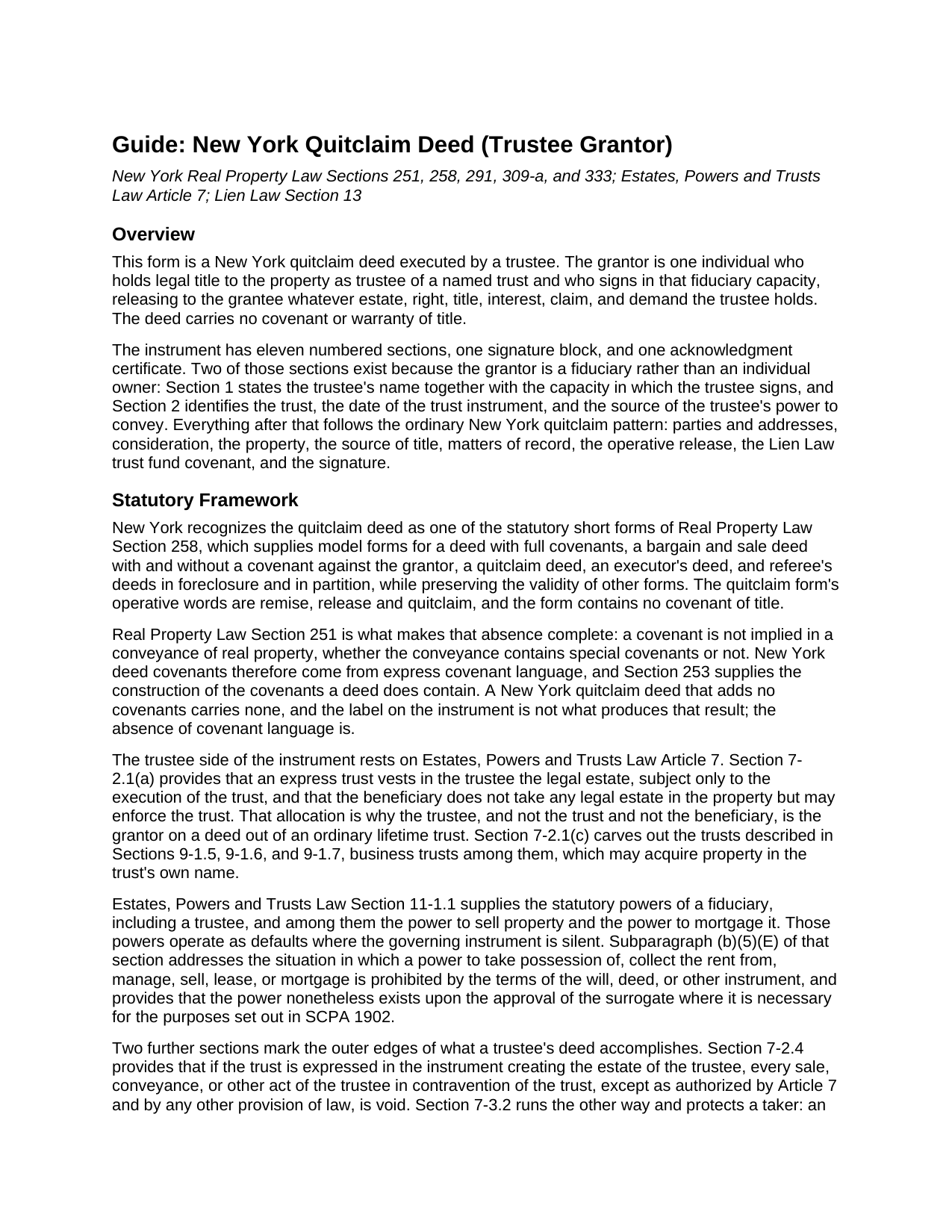 Oneida County Quitclaim Deed (Trustee Grantor) Guide