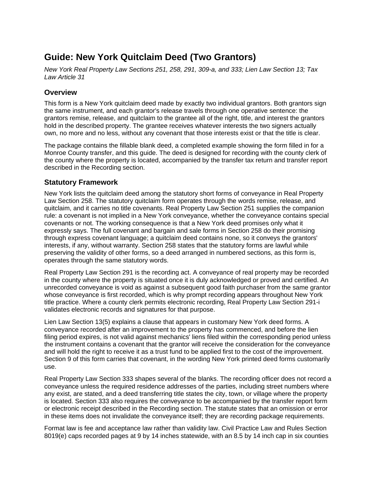 Chemung County Quitclaim Deed (Two Grantors) Guide
