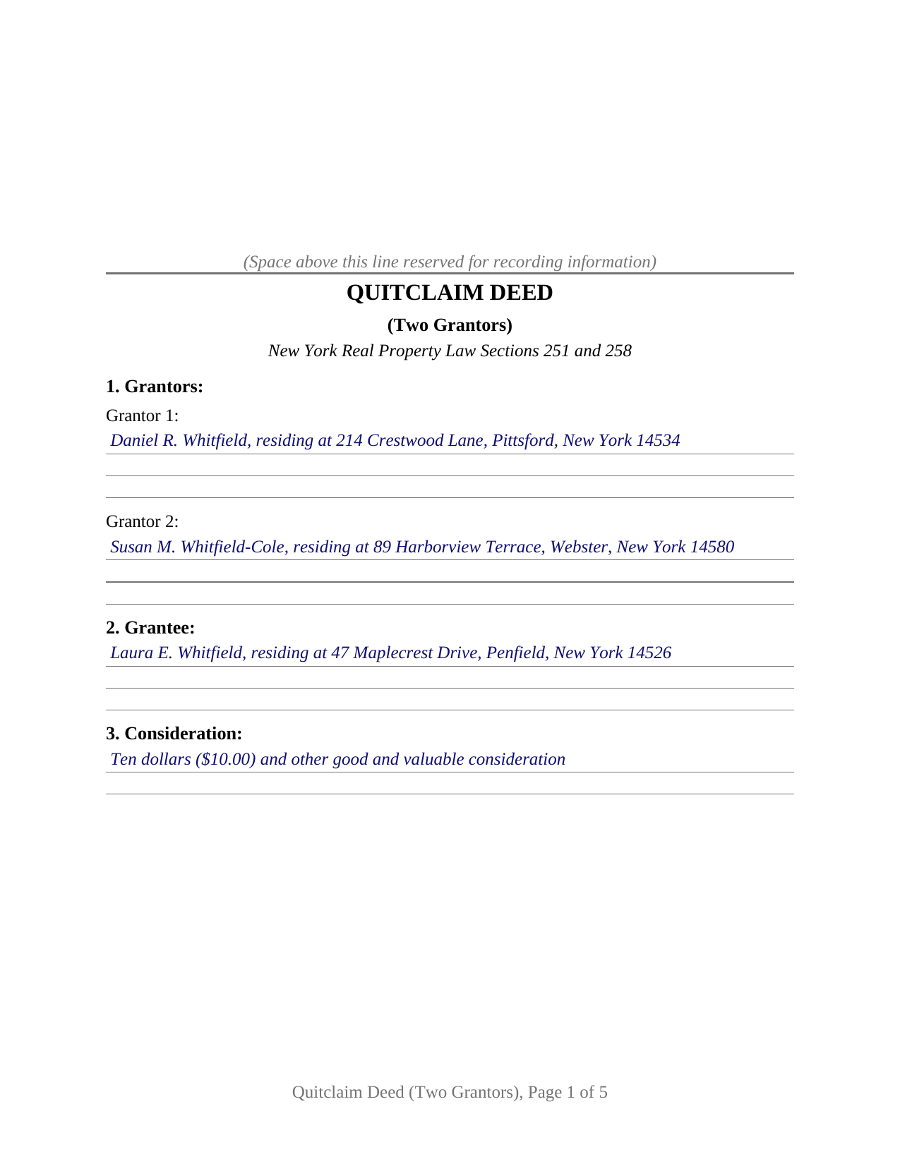 Chemung County Completed Example of the Quitclaim Deed (Two Grantors) Document
