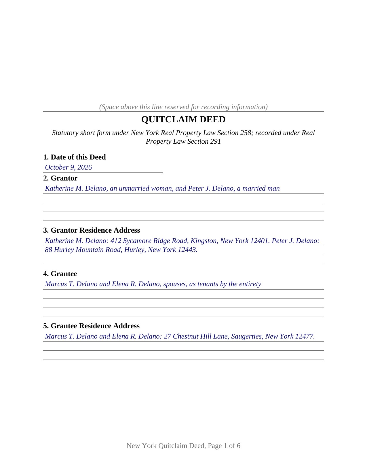 Warren County Completed Example of the Quitclaim Deed Document