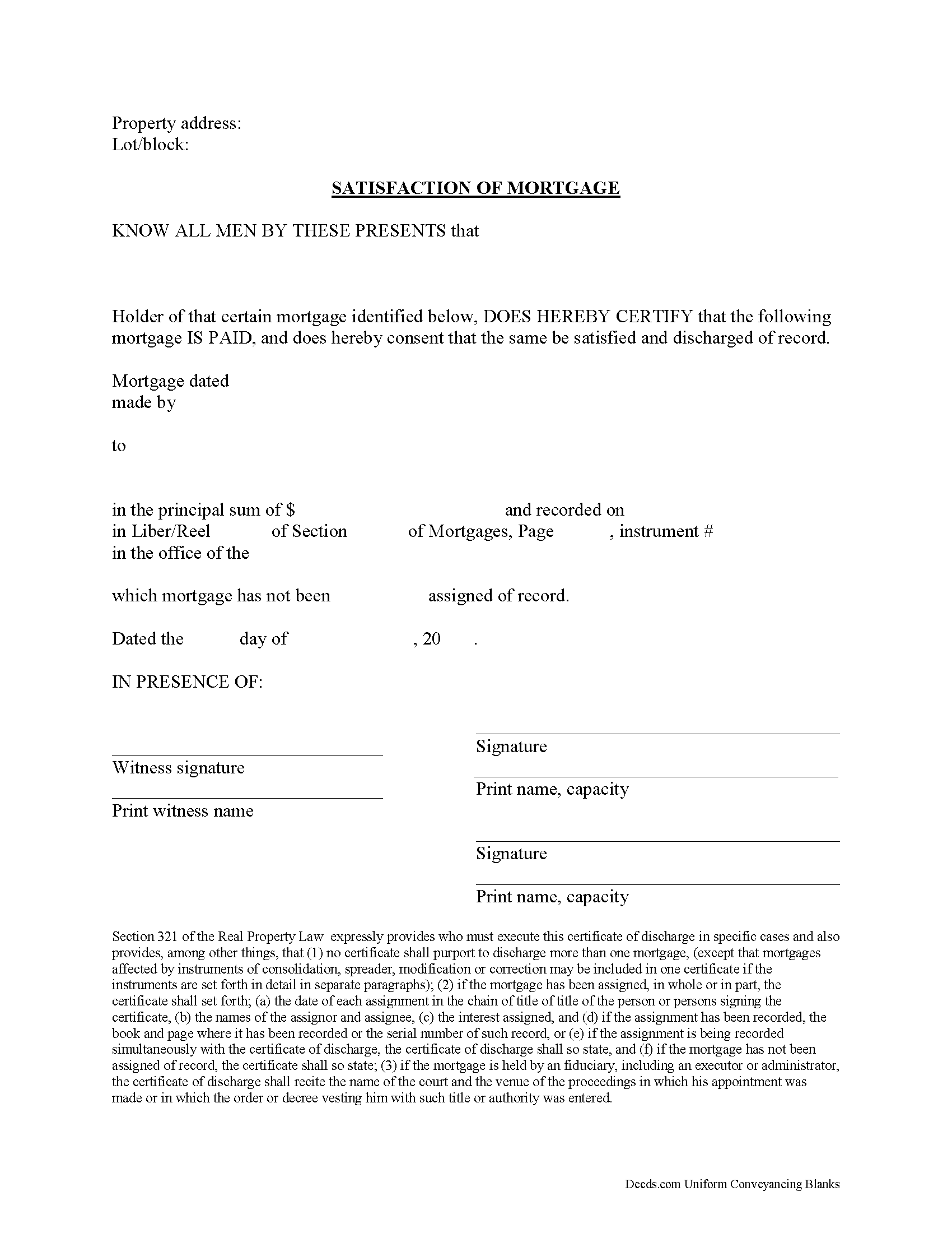 Washington County Satisfaction of Mortgage Form
