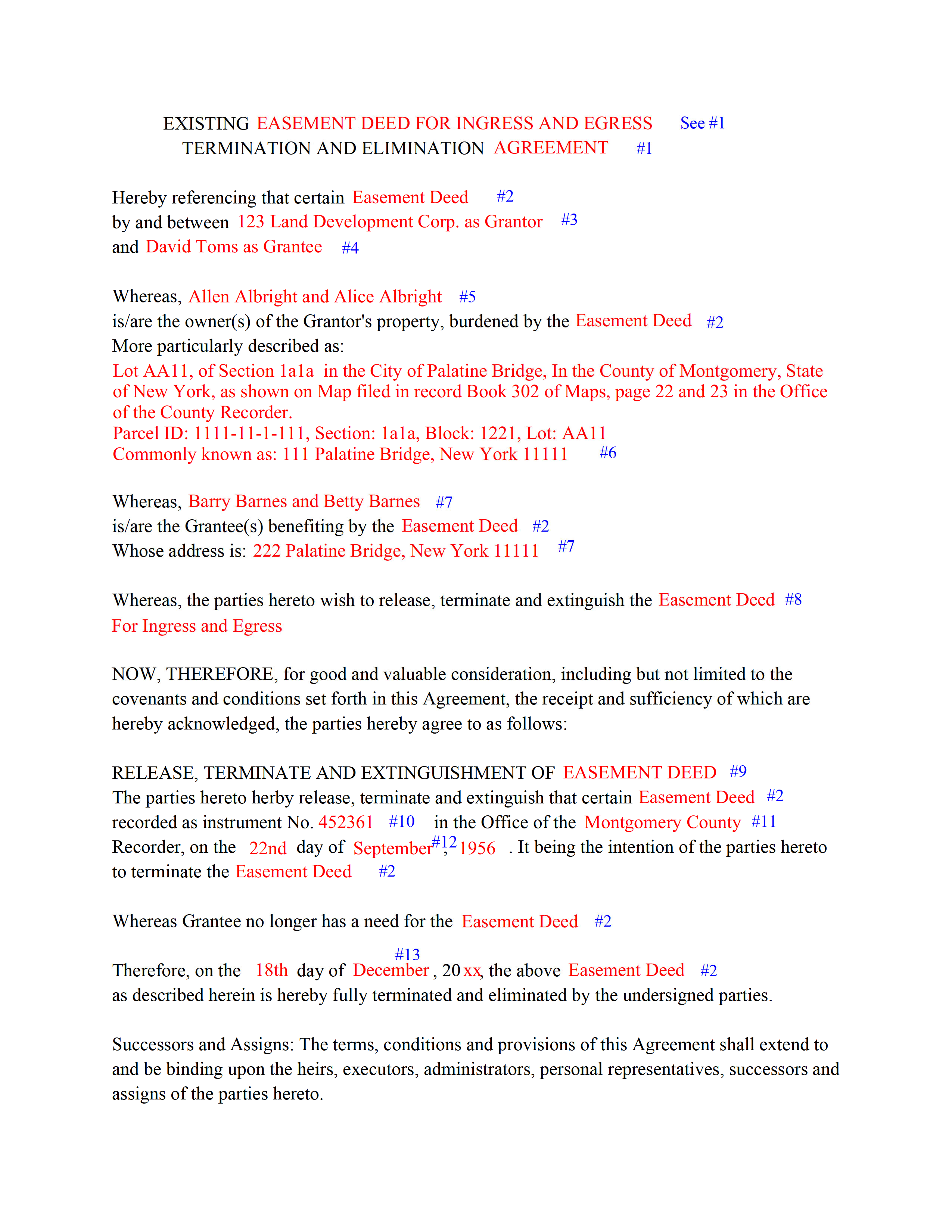 Completed Example of the Release of Easement Document