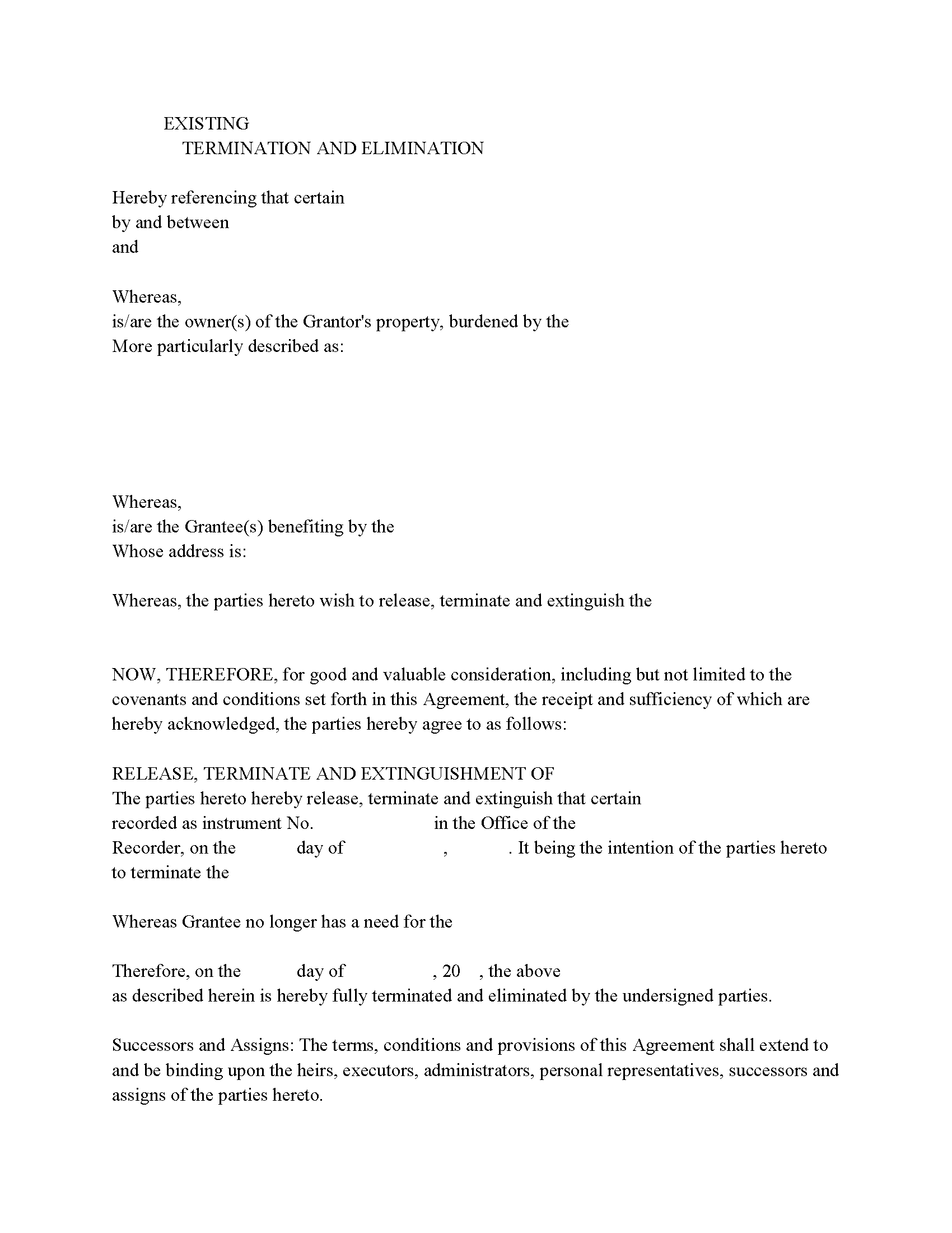 Release of Easement, Right of Way Form