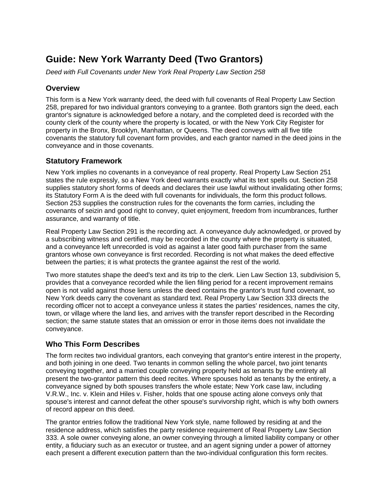 Montgomery County Warranty Deed (Two Grantors) Guide