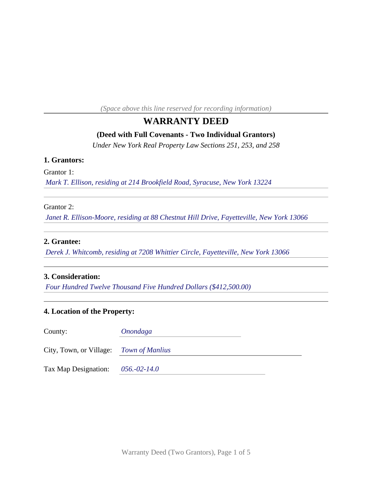 Montgomery County Completed Example of the Warranty Deed (Two Grantors) Document