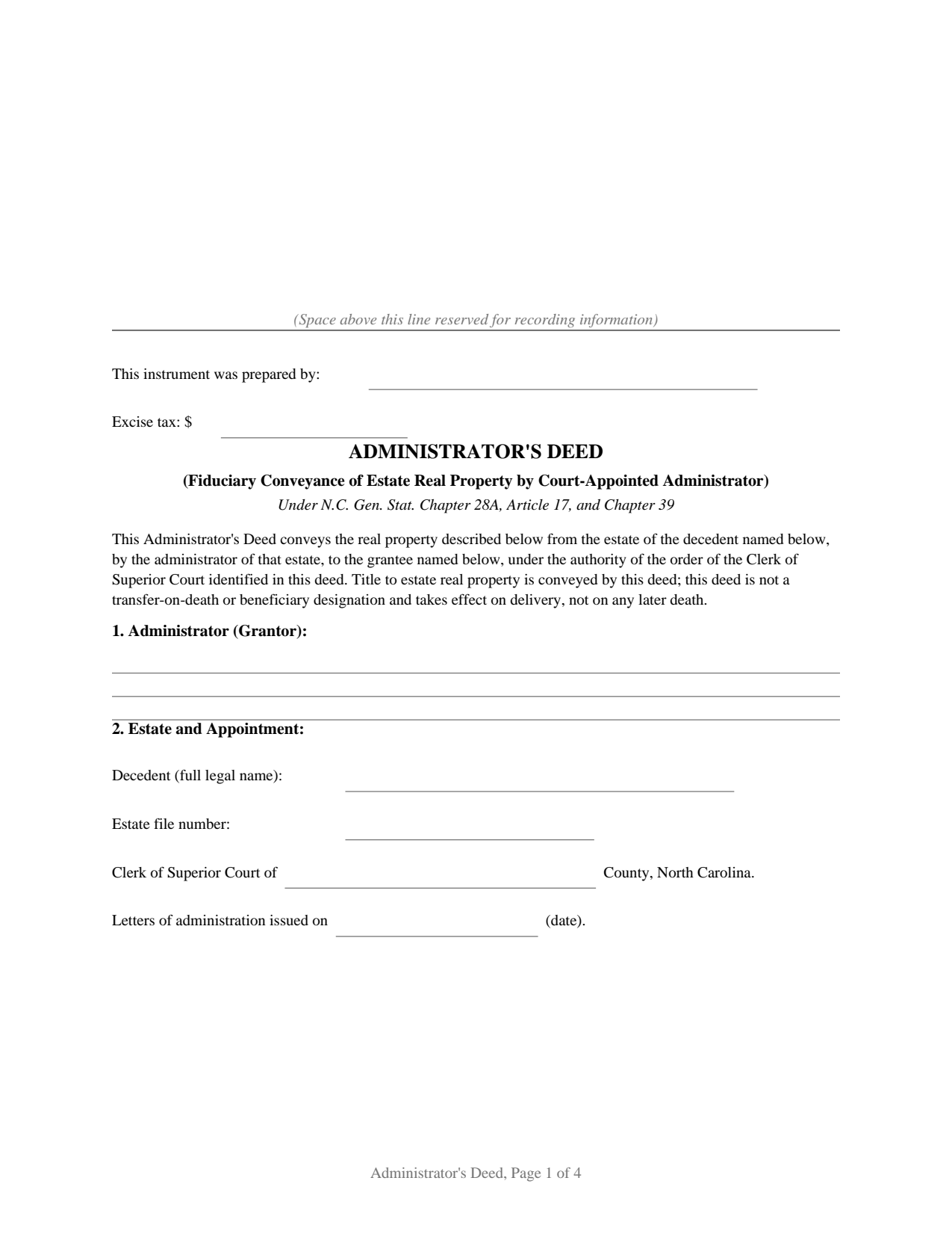 Sampson County Administrators Deed Form