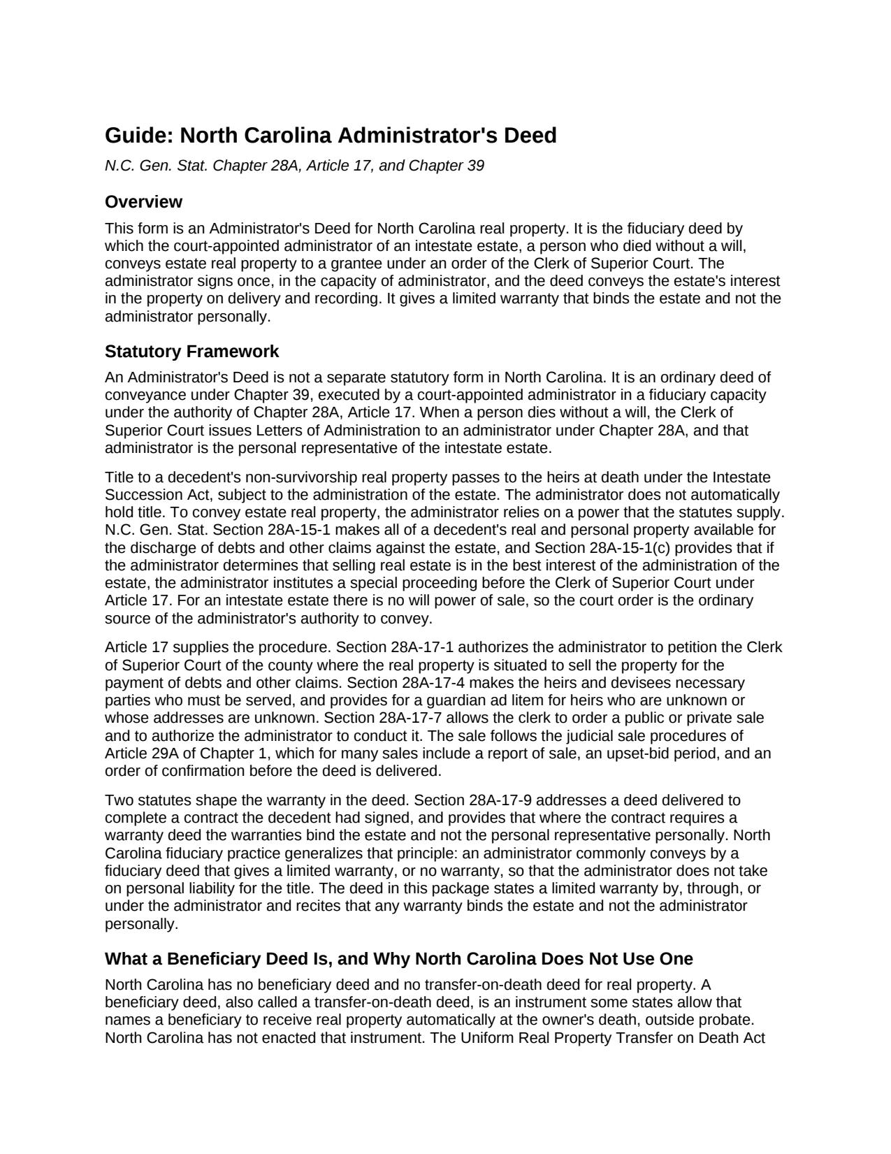Sampson County Administrators Deed Guide