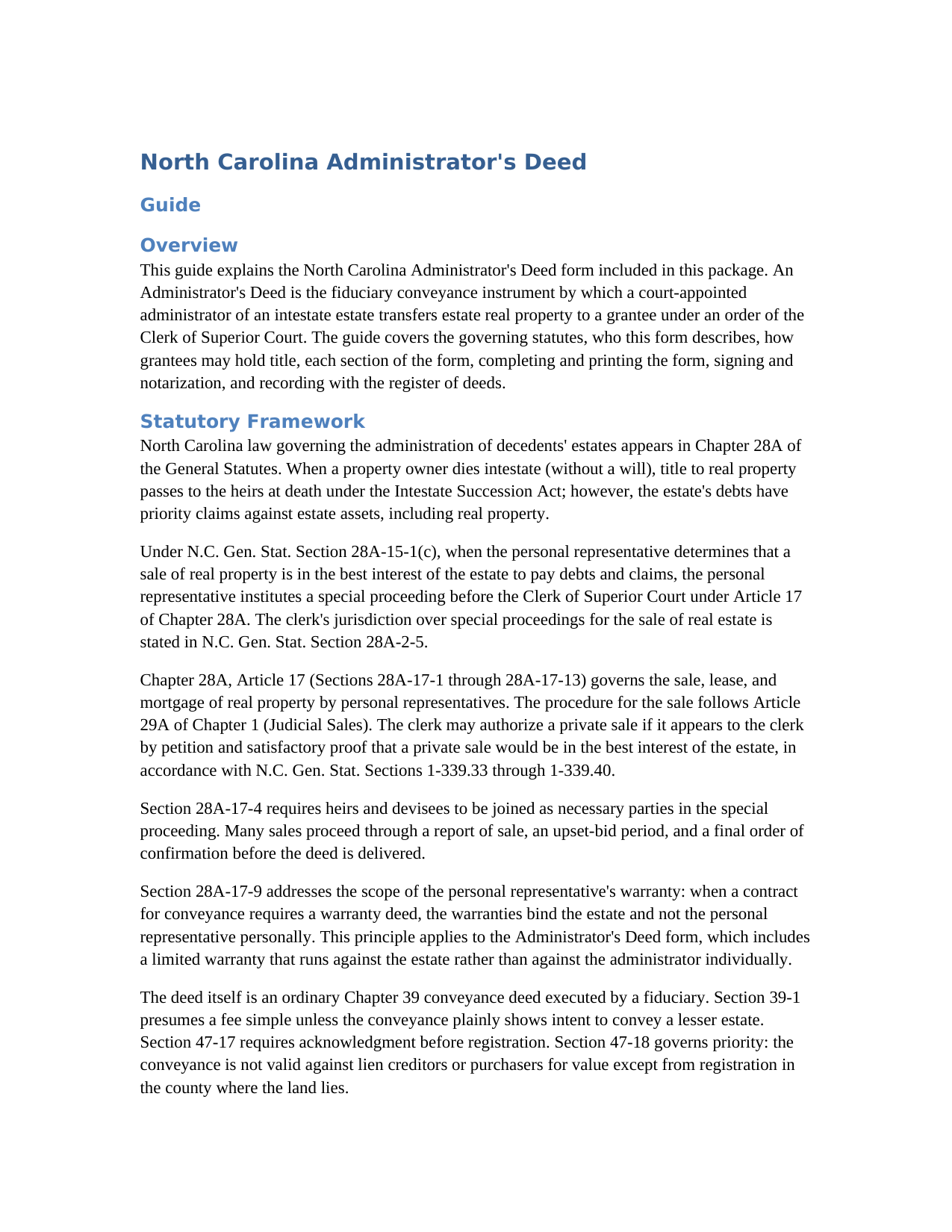 Dare County Administrators Deed Guide