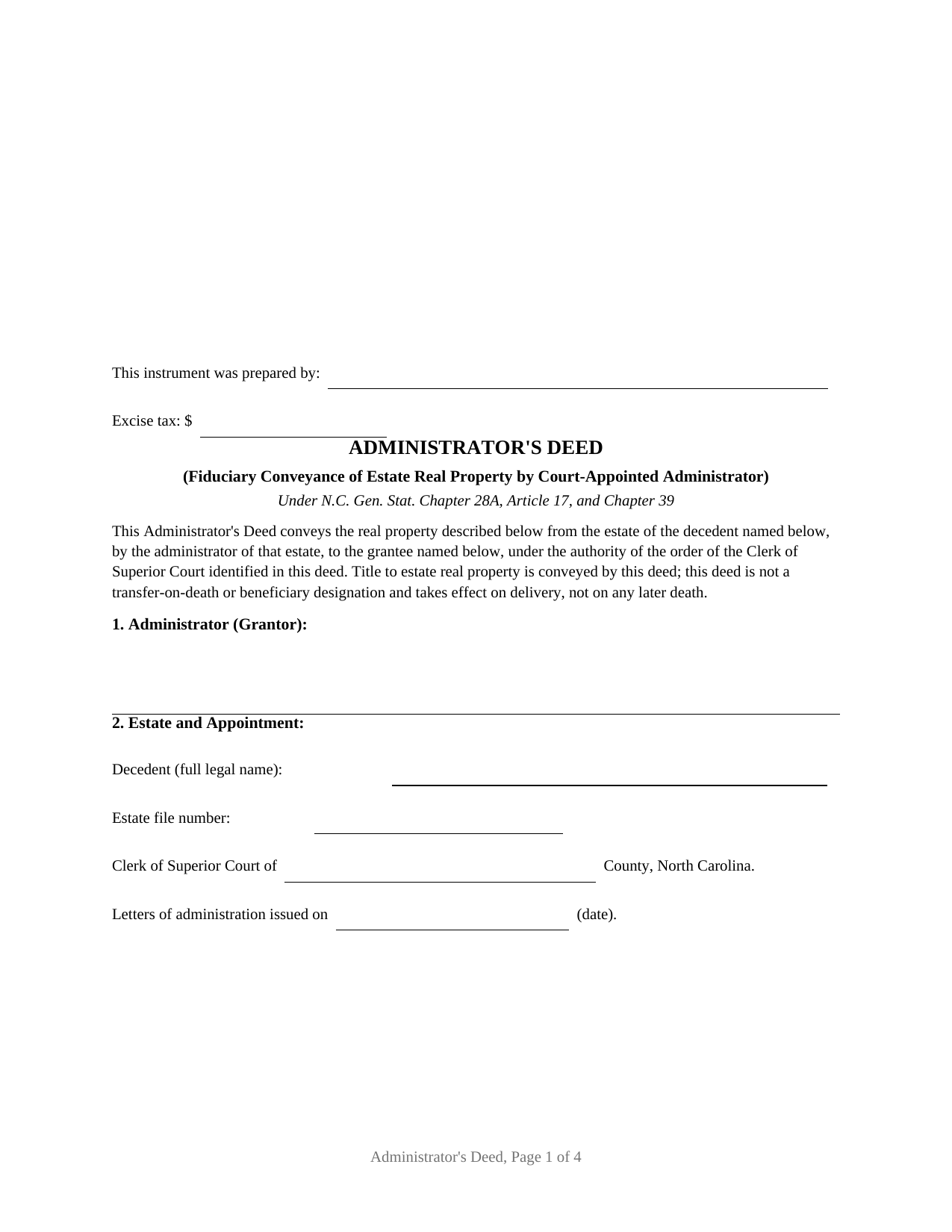 Dare County Administrators Deed Form