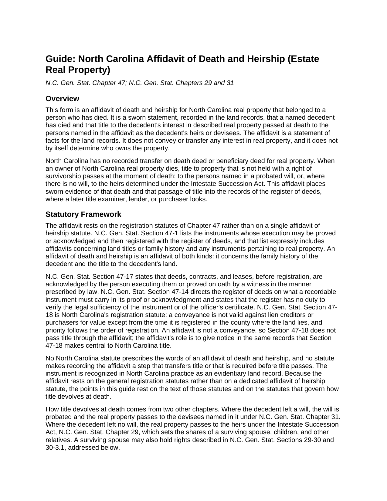 Sampson County Affidavit of Death and Heirship (Estate Real Property) Guide