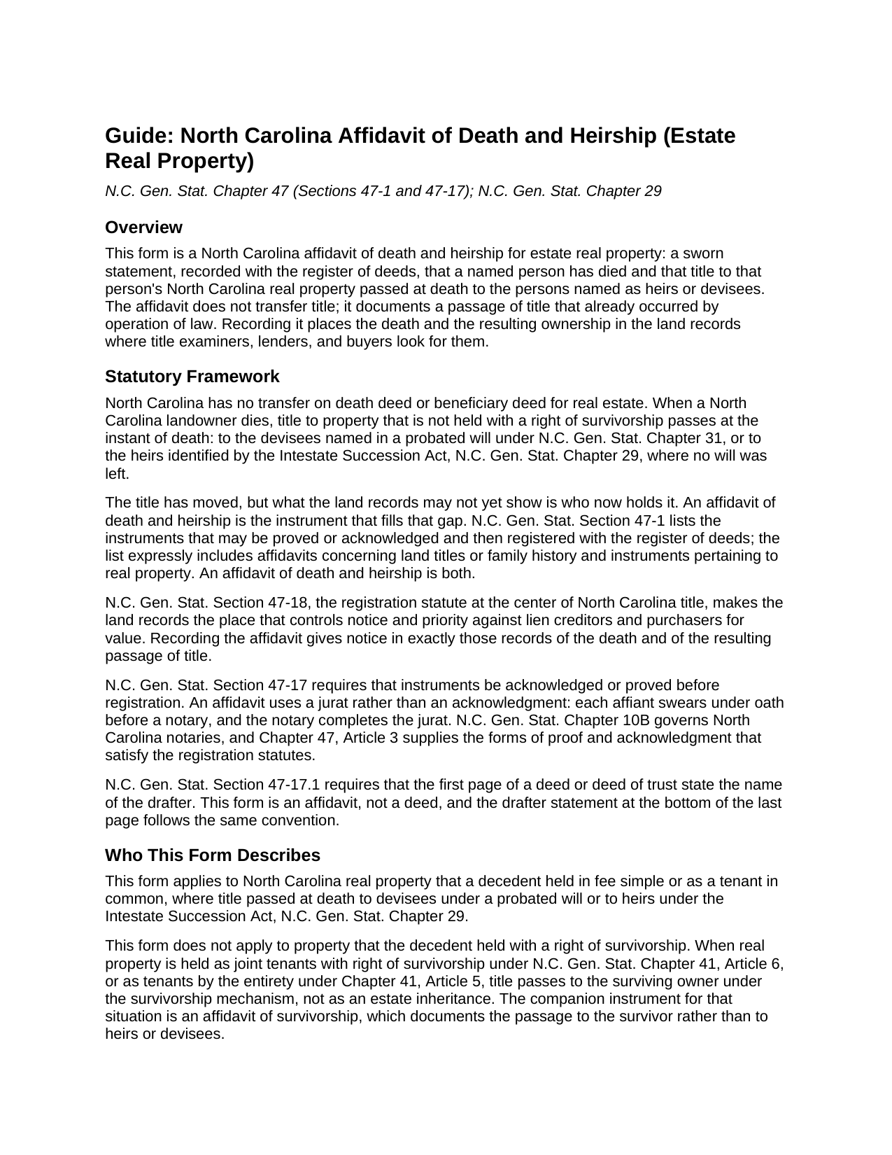Haywood County Affidavit of Death and Heirship (Estate Real Property) Guide