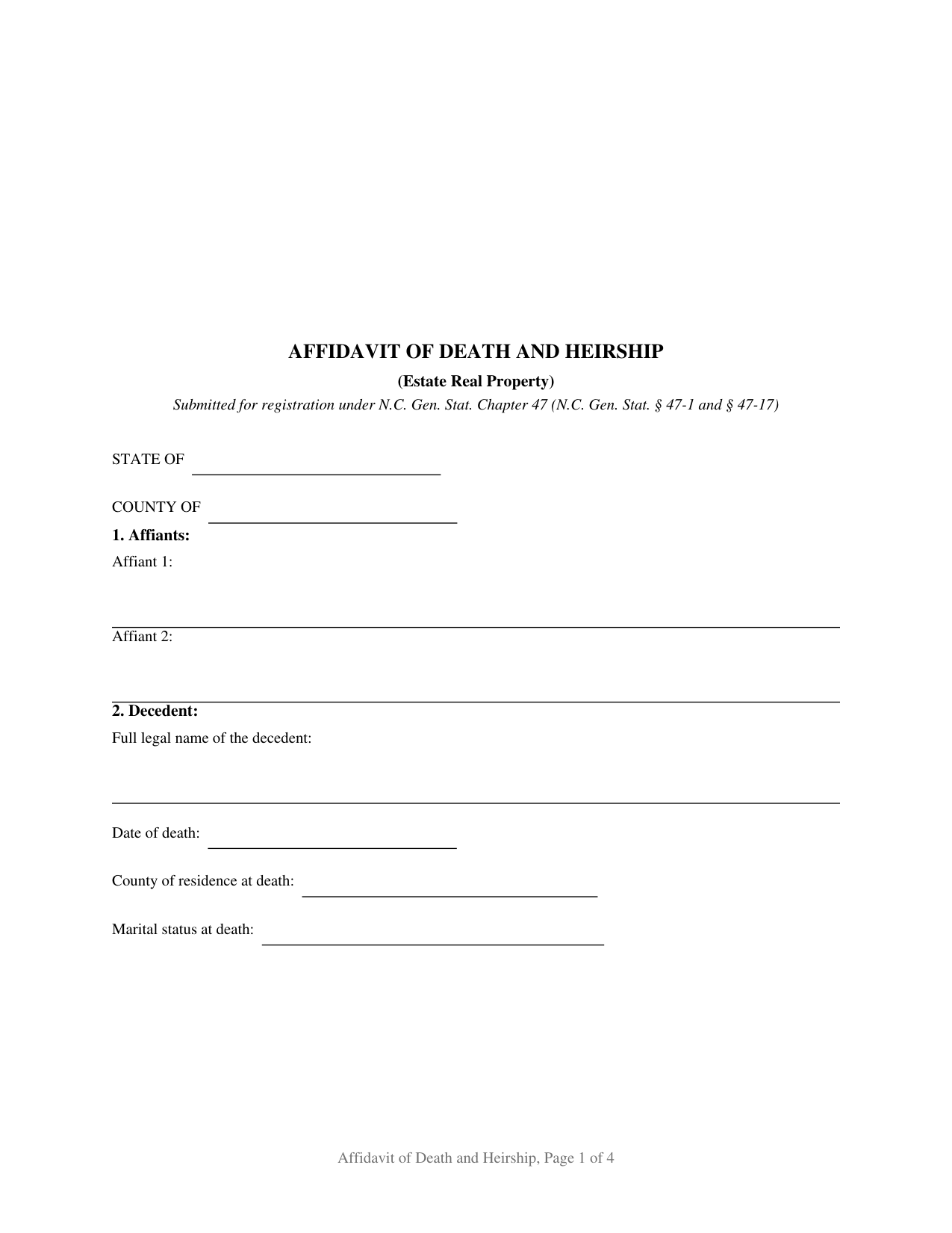Haywood County Affidavit of Death and Heirship (Estate Real Property) Form