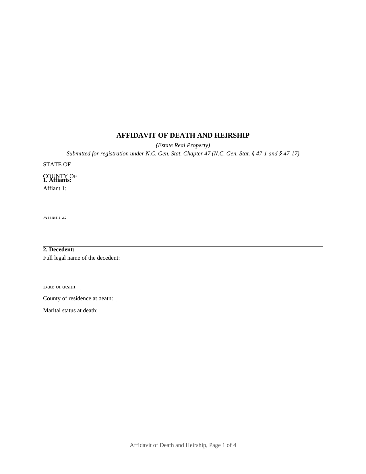 Rutherford County Affidavit of Death and Heirship (Estate Real Property) Form