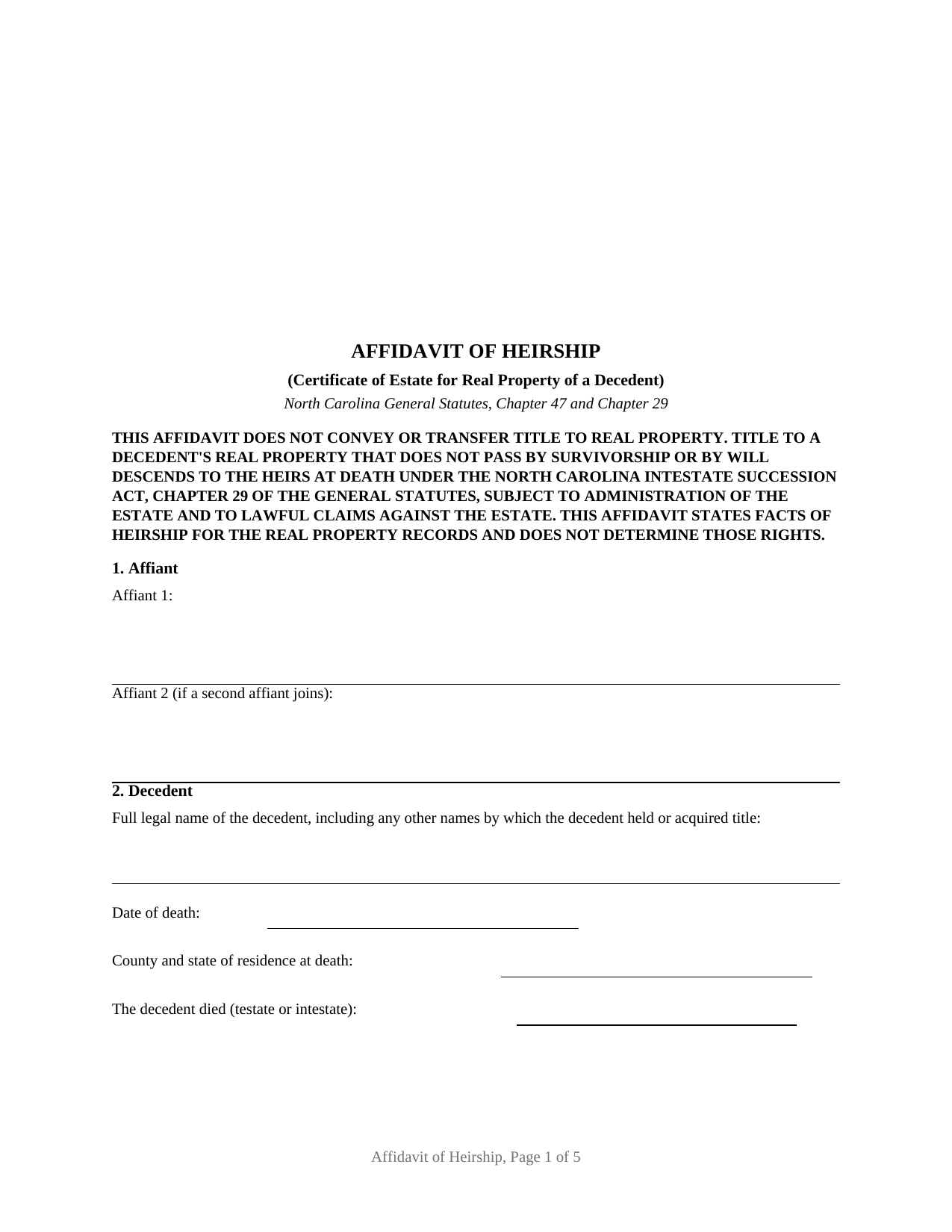 Haywood County Affidavit of Heirship (Certificate of Estate) Form