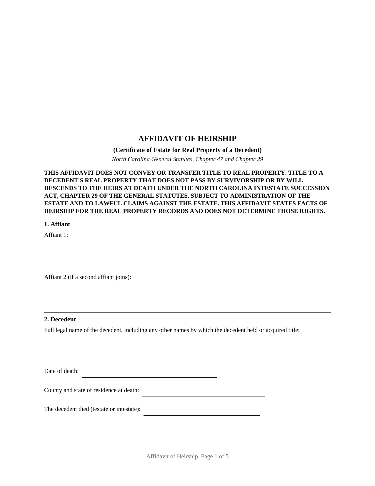 Rutherford County Affidavit of Heirship (Certificate of Estate) Form
