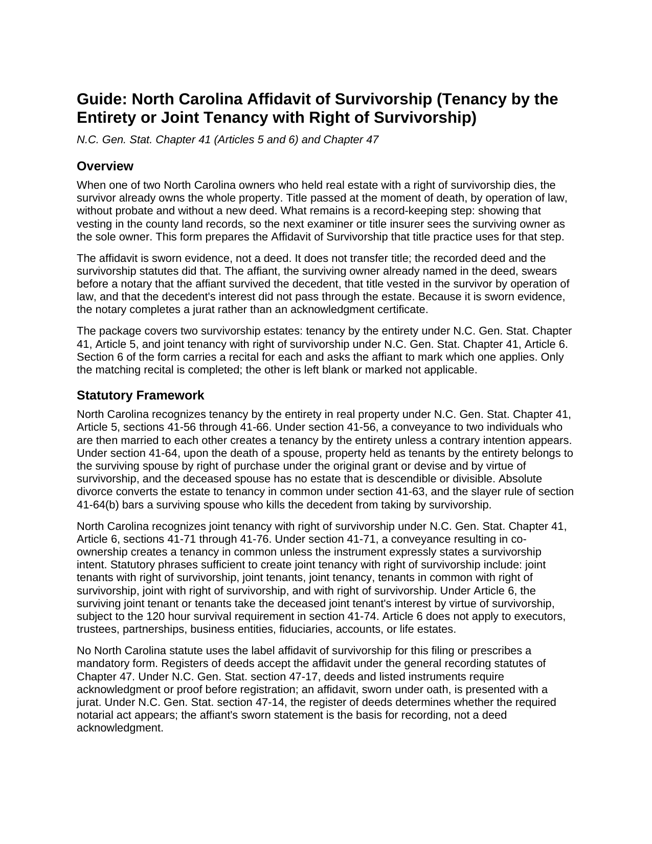 Rutherford County Affidavit of Survivorship (Tenancy by the Entirety or Joint Tenancy with Right of Survivorship) Guide