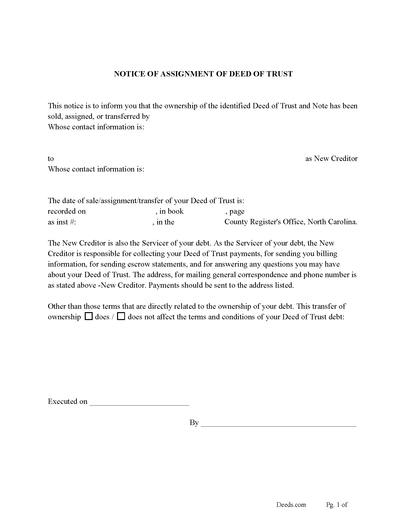 Notice of Assignment of Deed of Trust Form