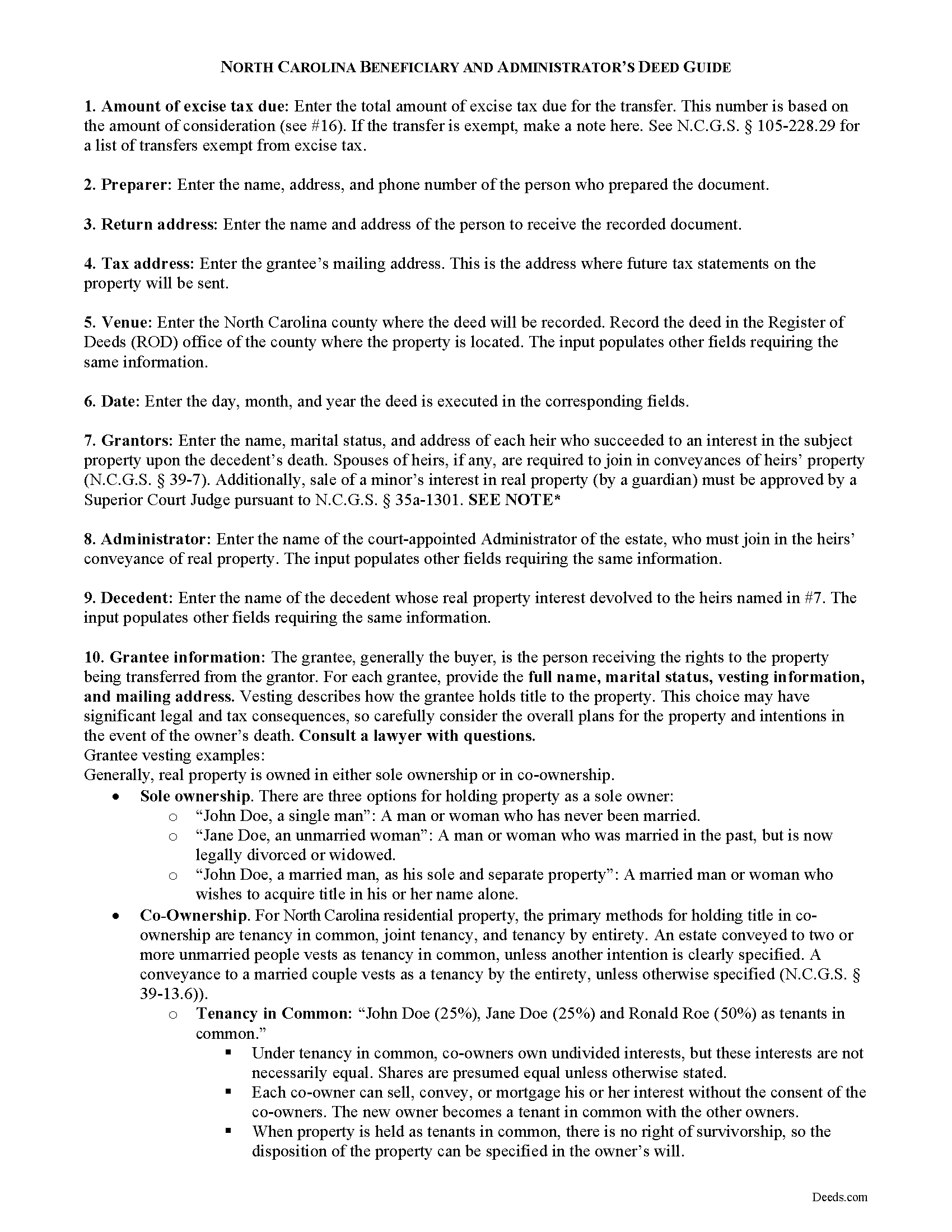 Caswell County Beneficiary and Administrator Deed Guide