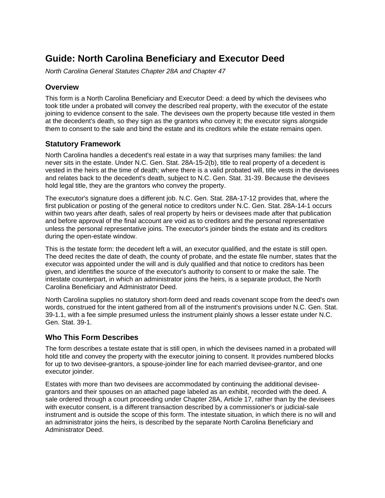 Harnett County Beneficiary and Executor Deed Guide
