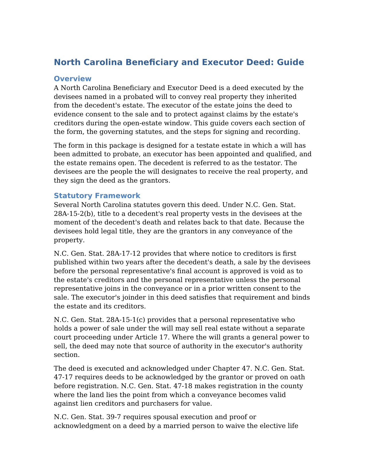 Stokes County Beneficiary and Executor Deed Guide